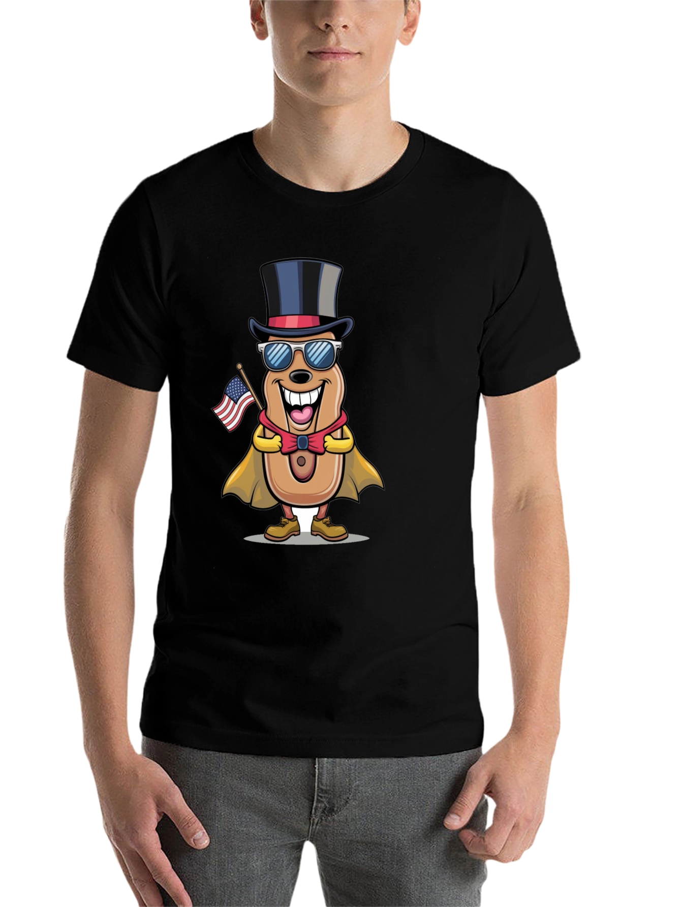 Black Patriotic Hot Dog Cartoon T-Shirt view 7