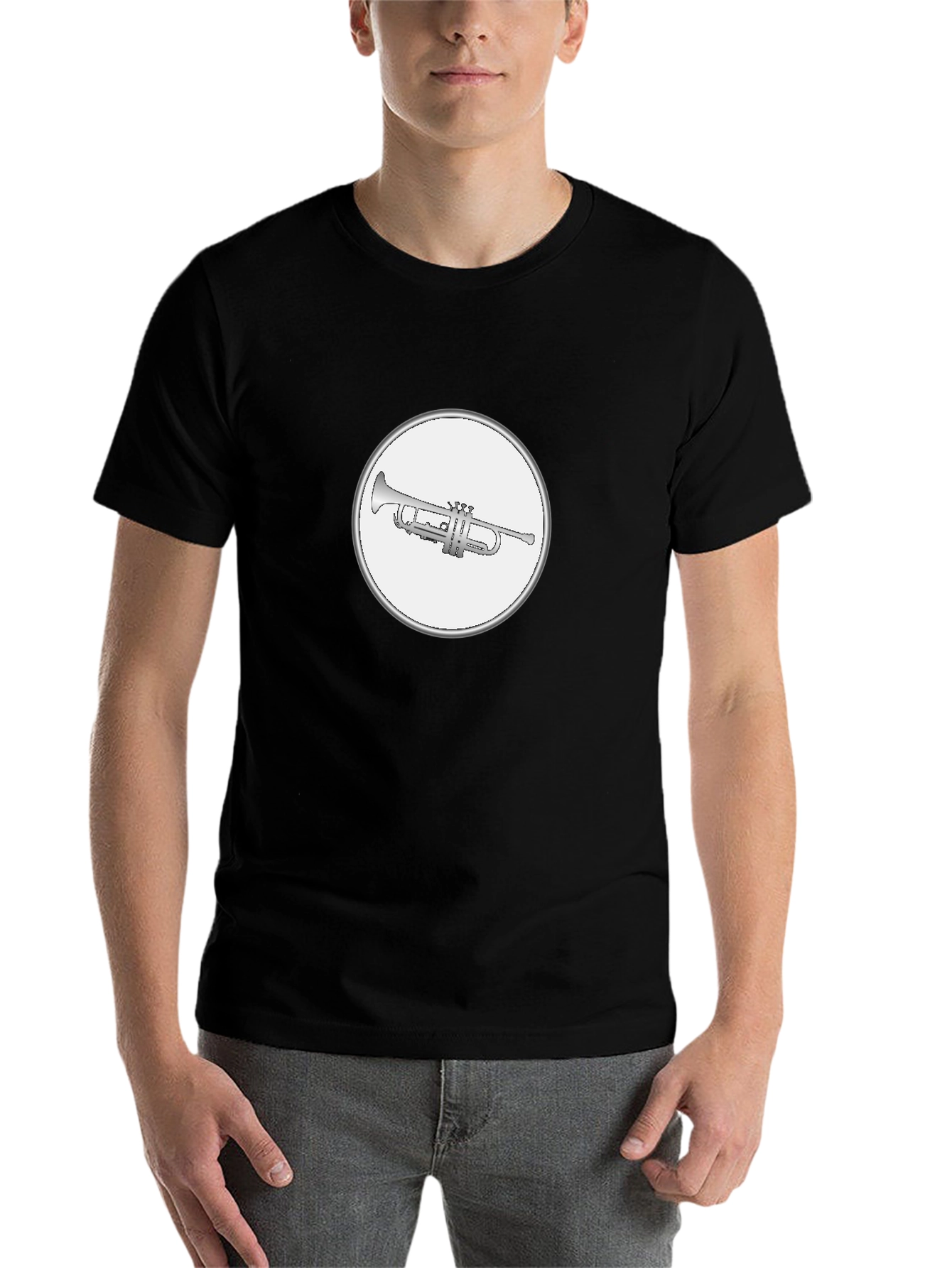 Black Trumpet Emblem Graphic Tee - Stylish Music Lover T-Shirt view 7