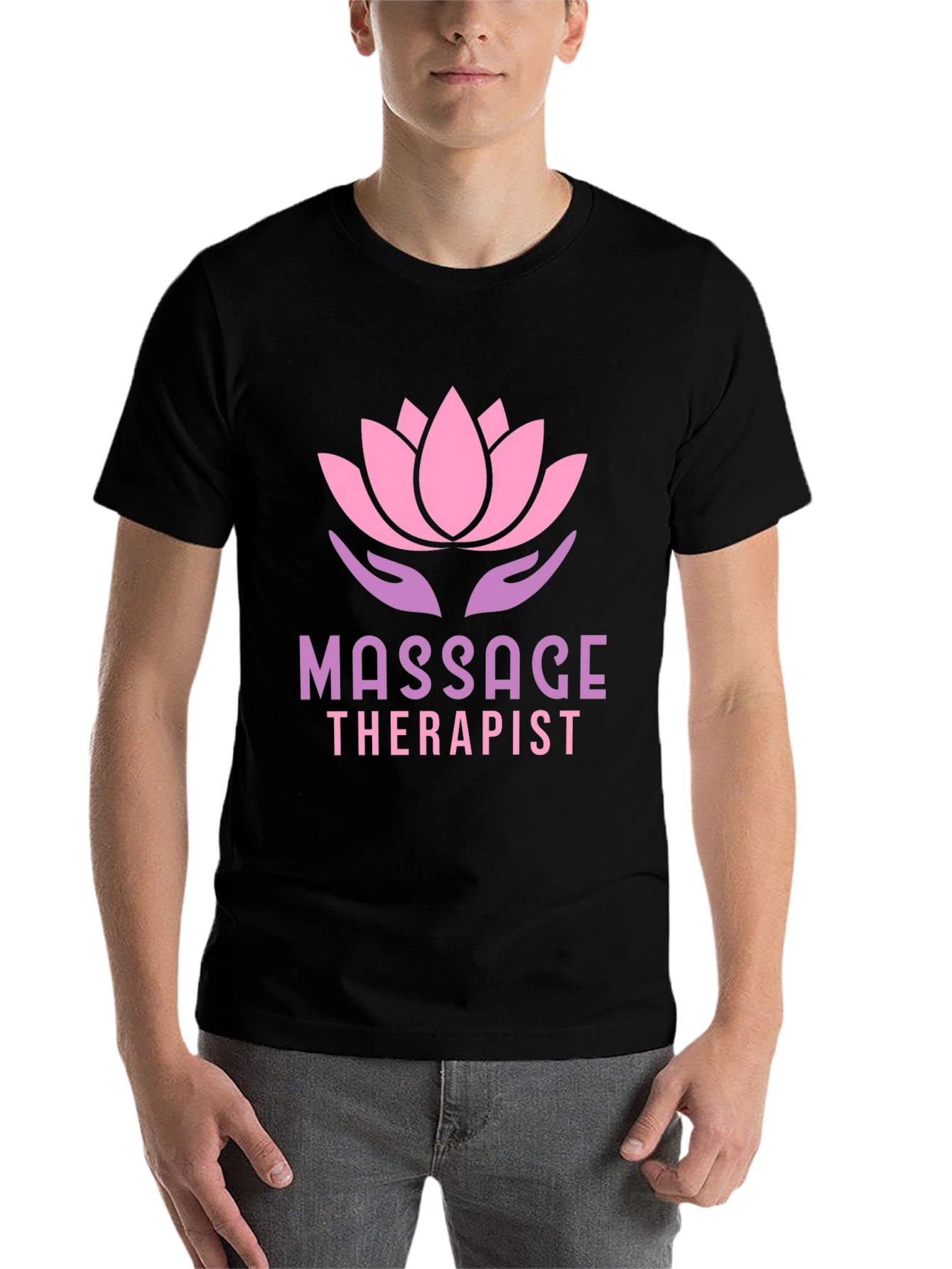 Black Massage Therapist Lotus Flower T-Shirt view 7
