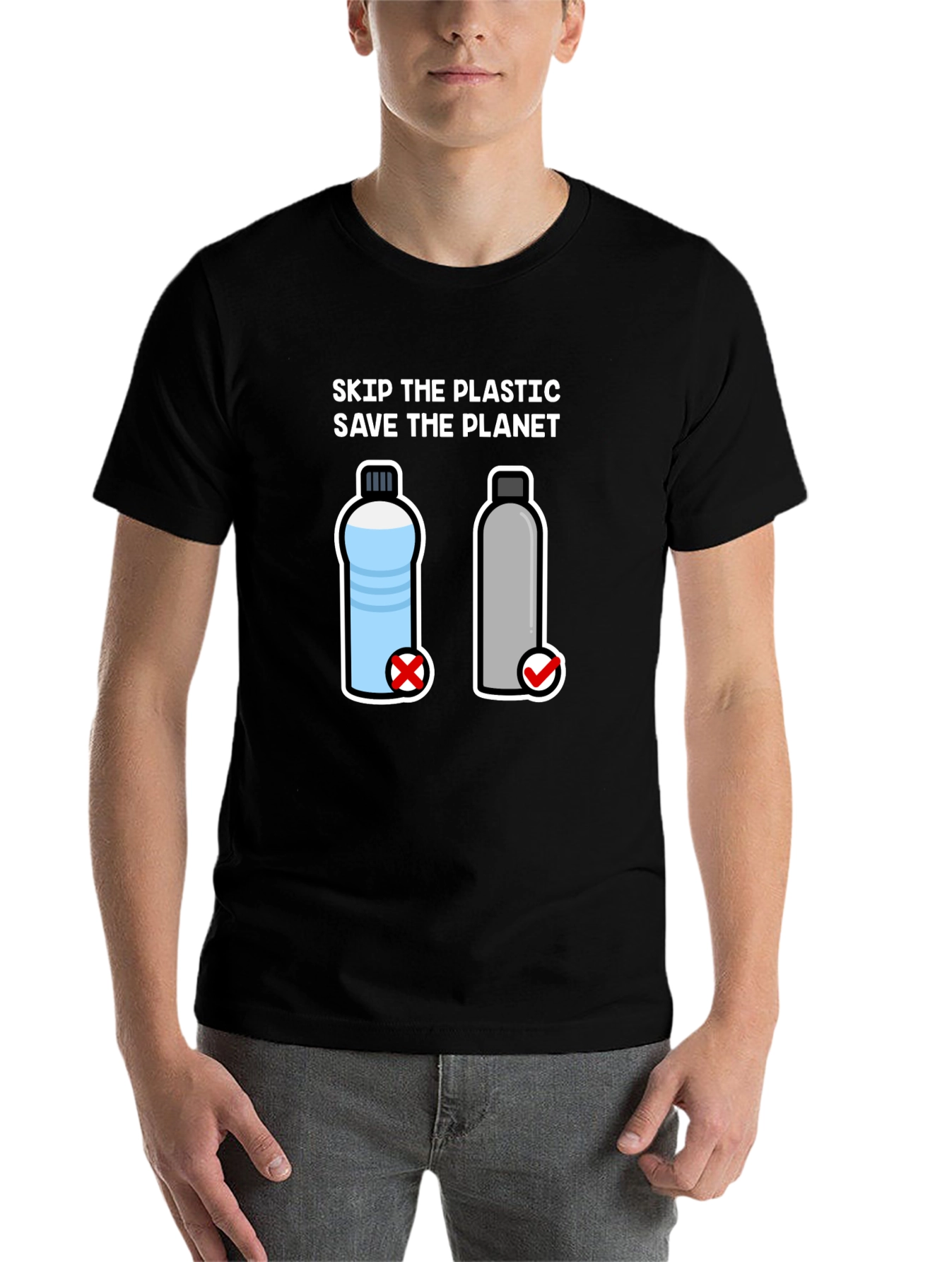 Black Skip the Plastic, Save the Planet T-Shirt view 7