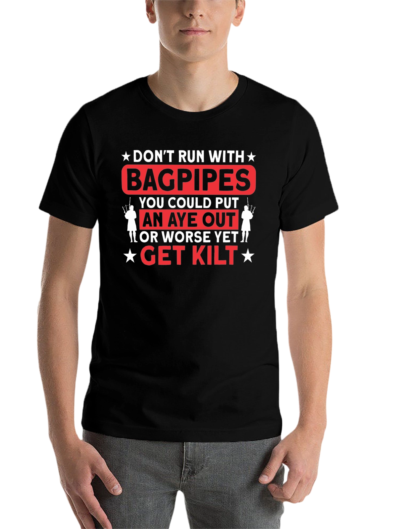 Black Don't Run with Bagpipes Graphic T-Shirt view 7
