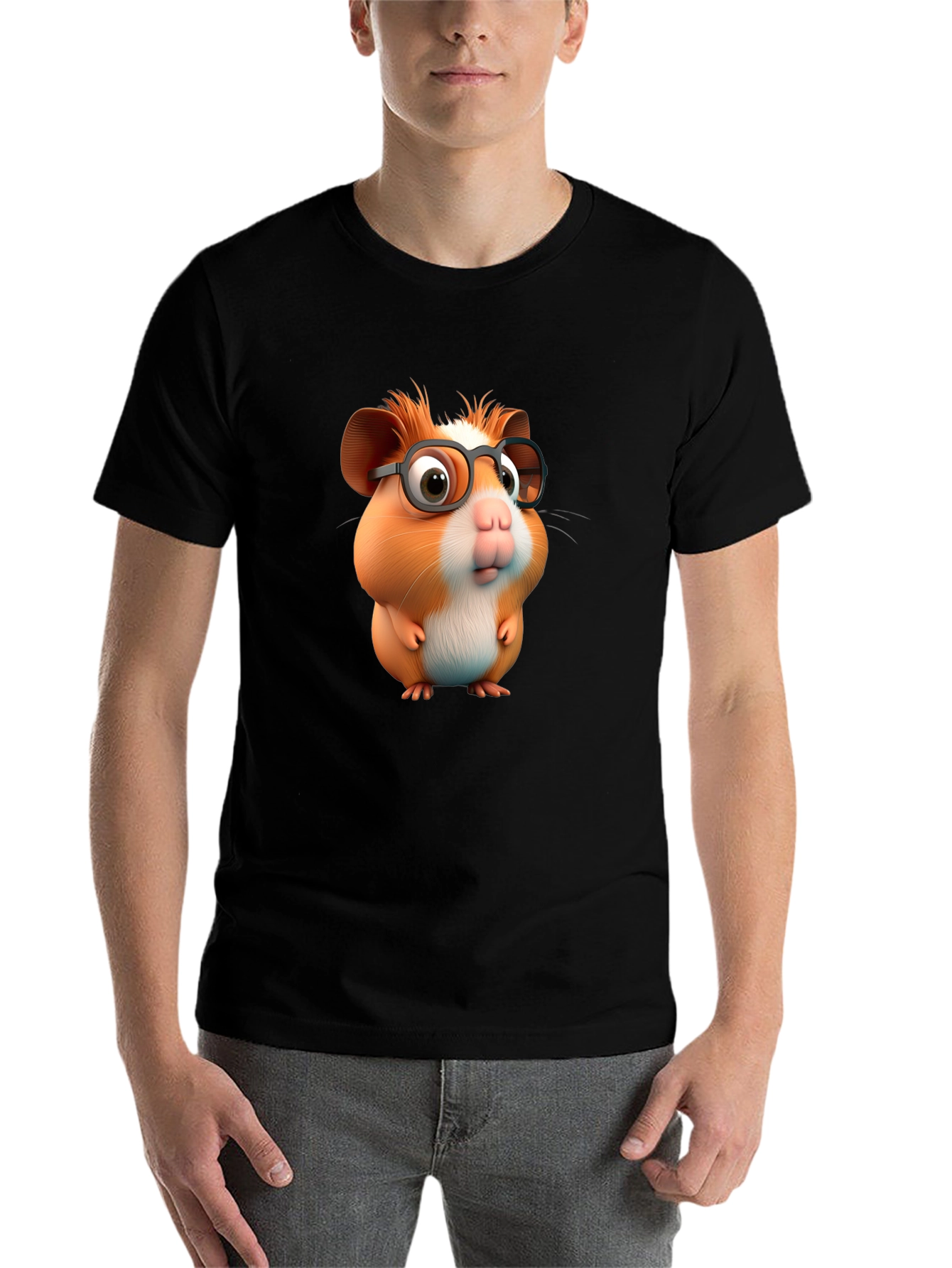 Black Cute Hamster with Glasses Graphic Tee view 7