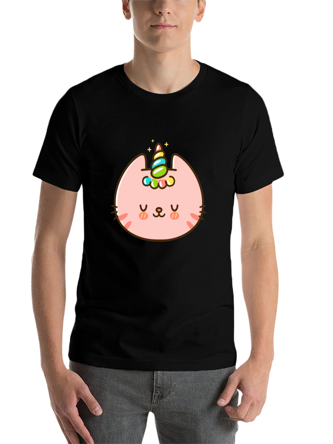 Black Unicat Black T-Shirt - Kawaii Unicorn Cat Tee view 7
