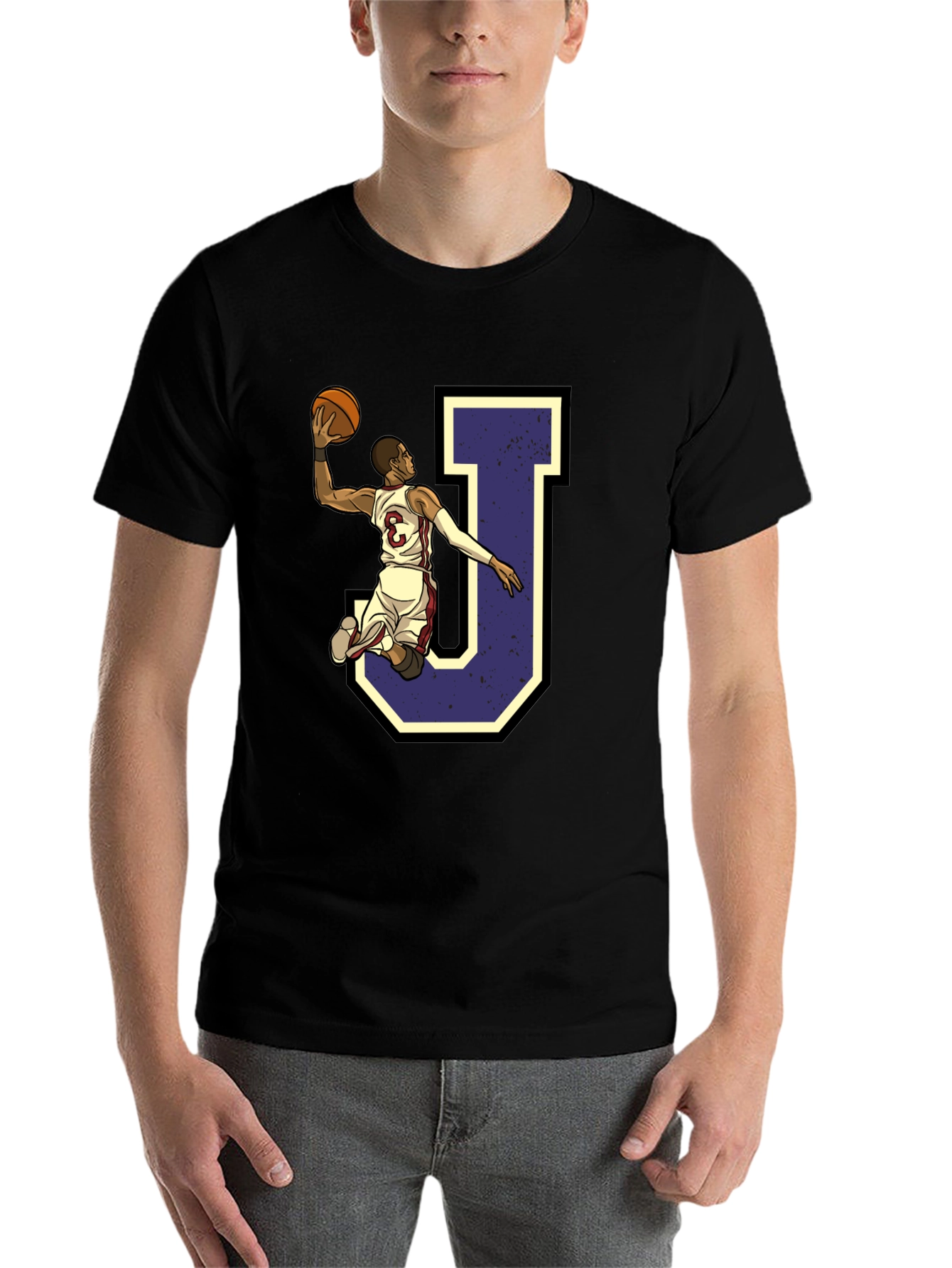 Black Basketball Player 'J' Graphic Tee view 7