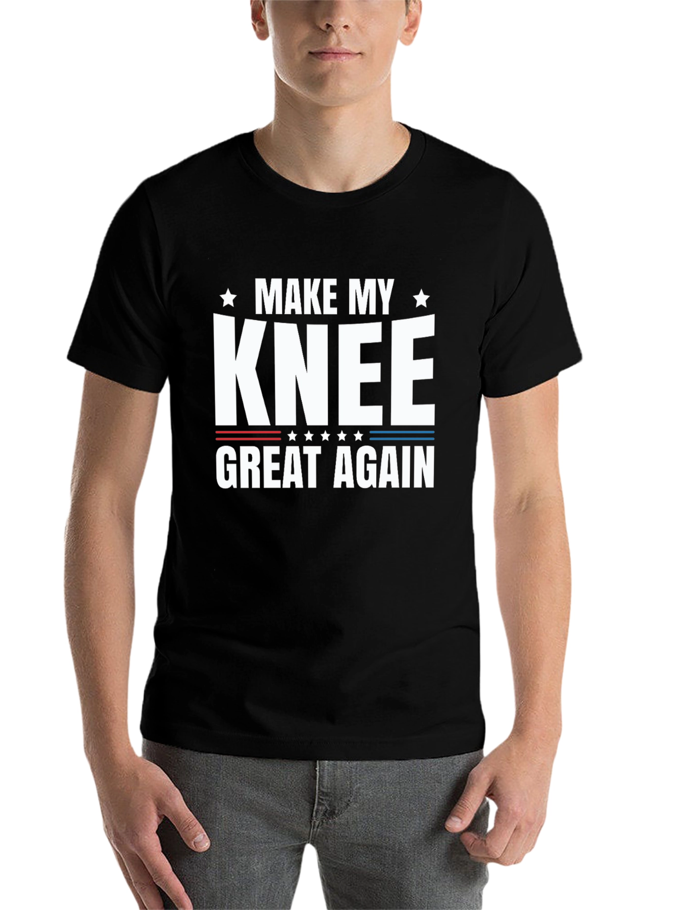Black Make My Knee Great Again Graphic Tee view 7