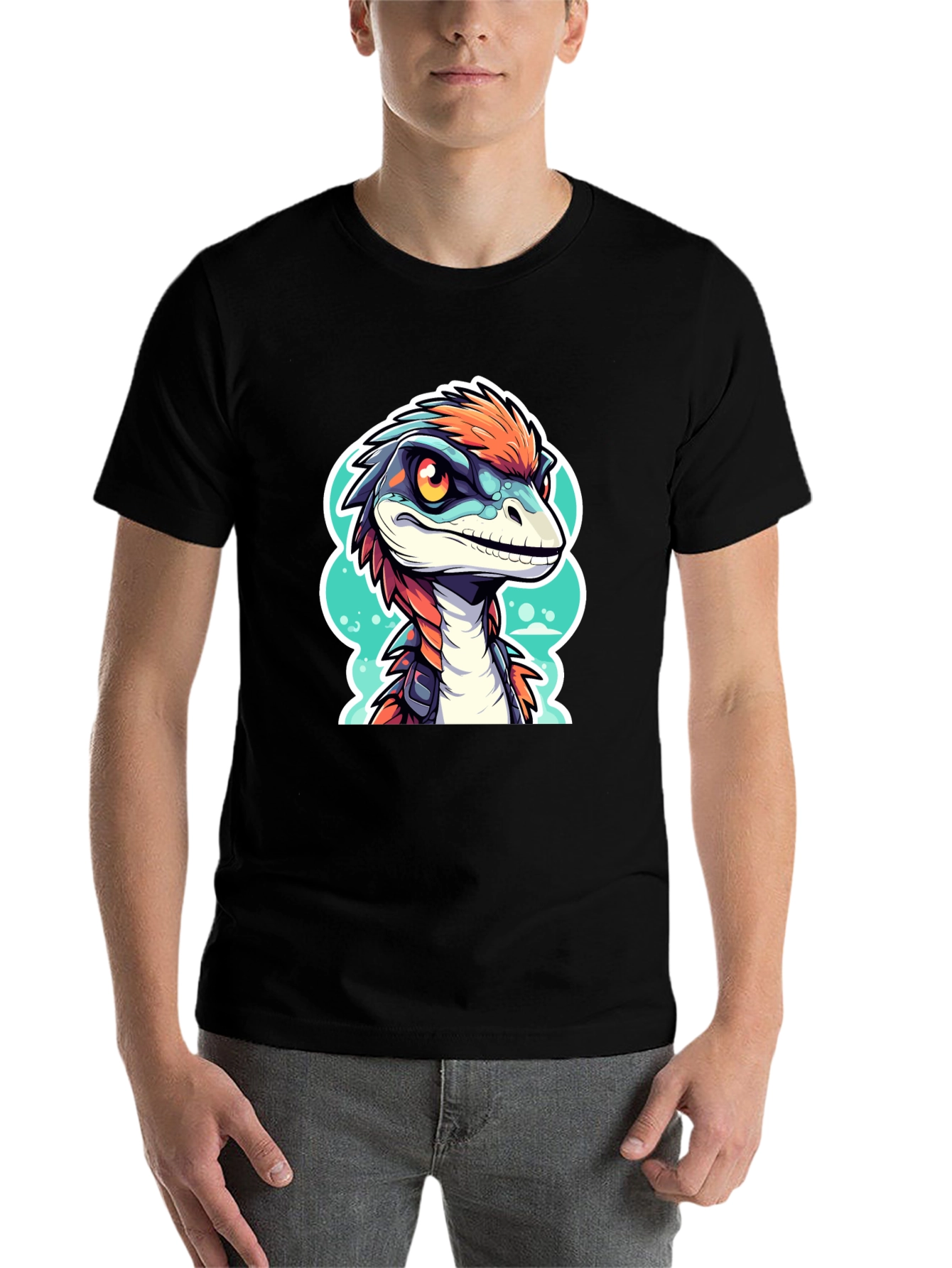 Black Dino Raptor Graphic Tee - Cool Cartoon Animal Shirt view 7