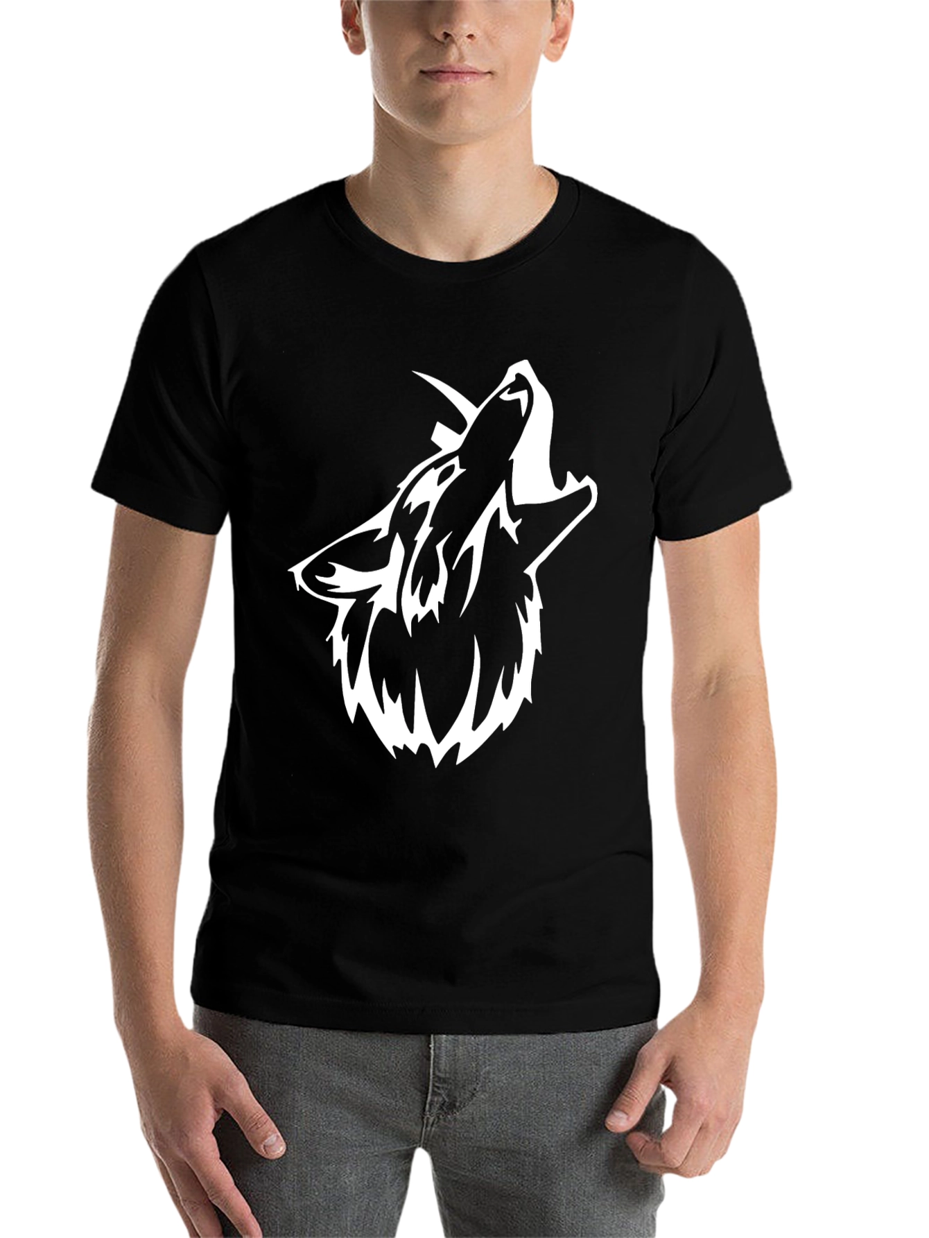 Black Men's Black Wolf Graphic Tee view 7