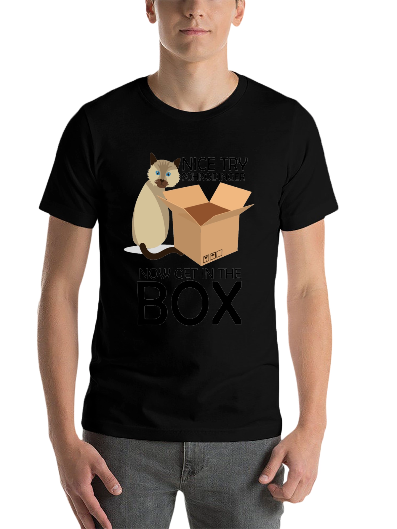 Black Schrödinger Cat T-Shirt: Now Get In The Box view 7