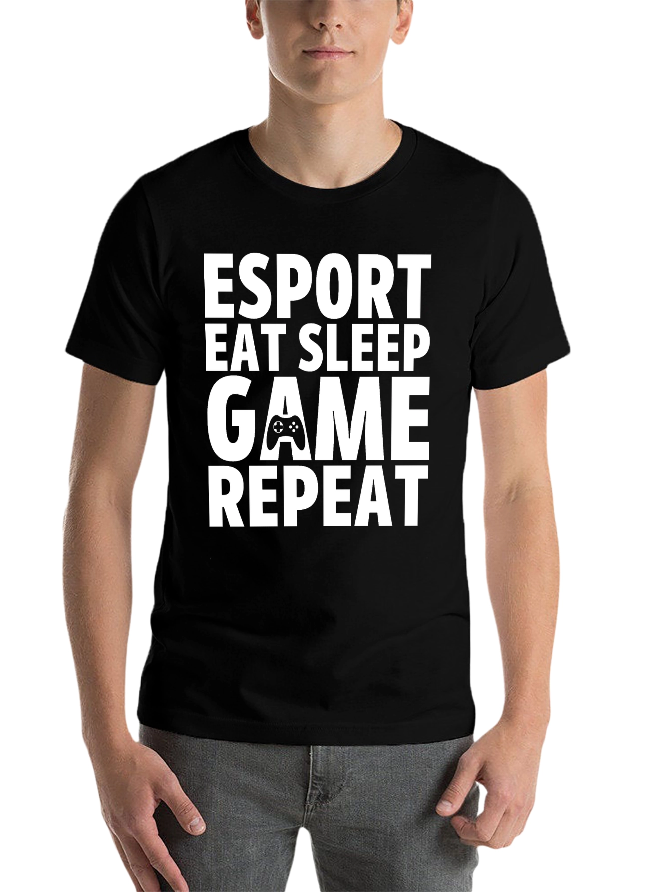 Black Esport Eat Sleep Game Repeat Black T-Shirt view 7