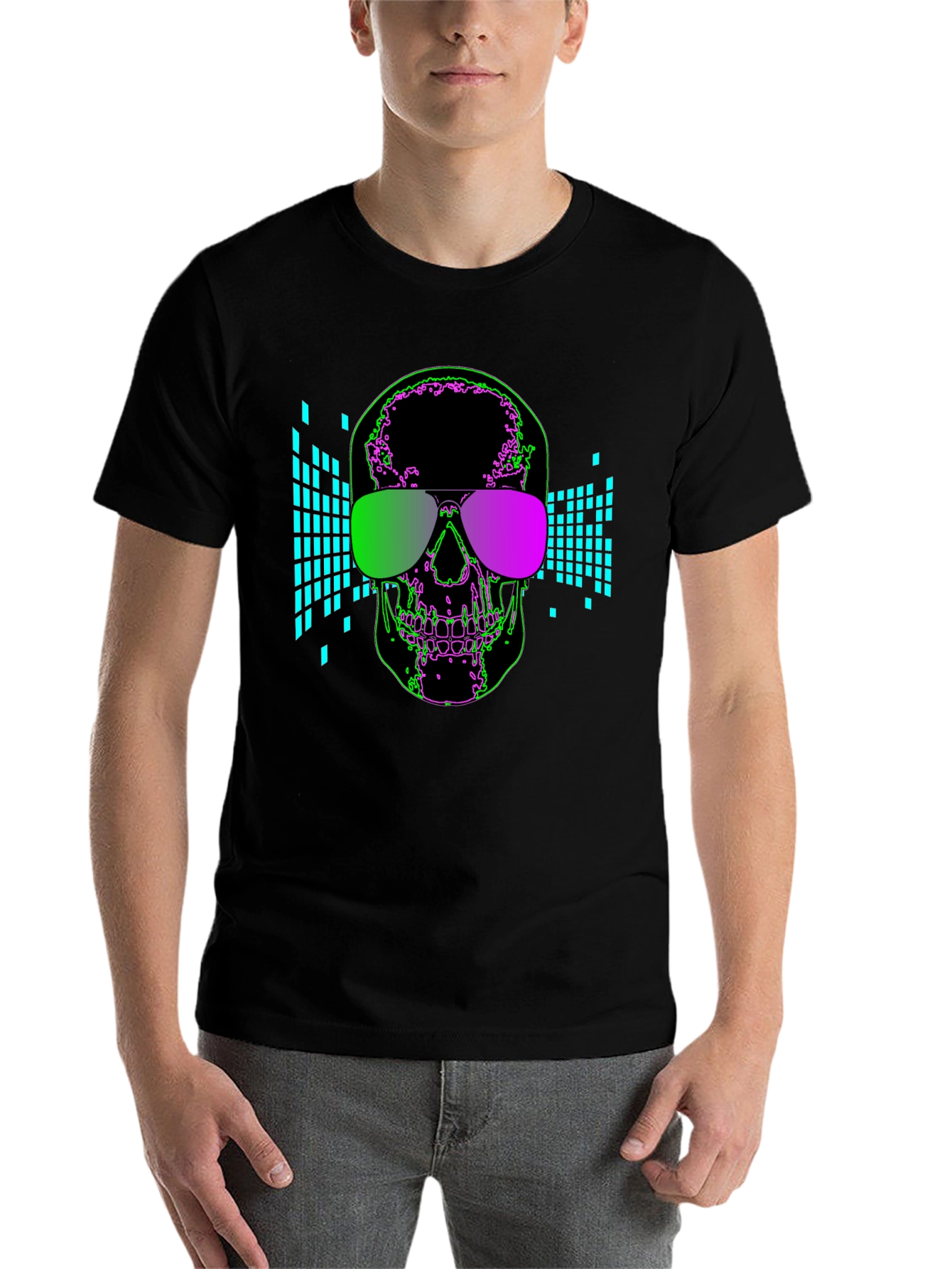 Black Skull Shades Graphic Tee - Cool Neon Design view 7