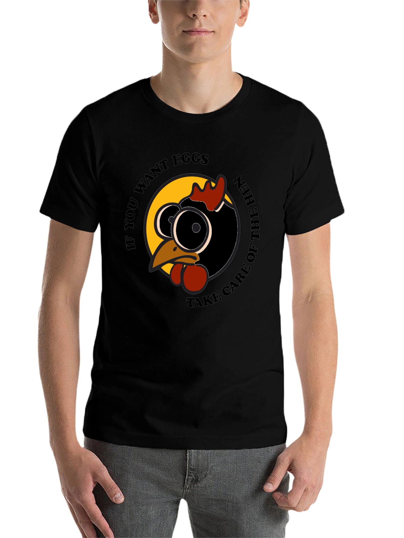Black Funny Hen T-Shirt - If You Want Eggs Humor Tee view 7