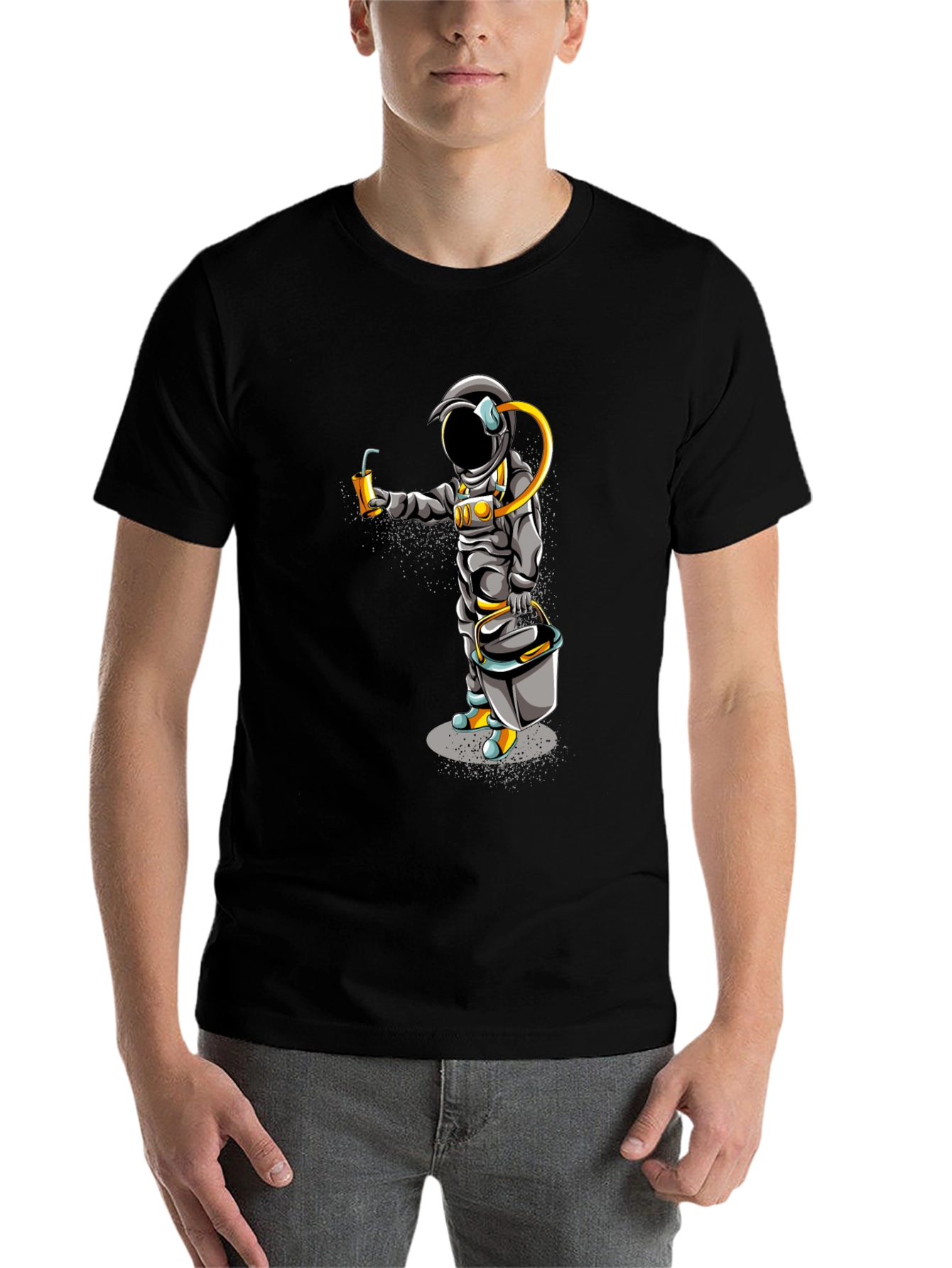 Black Astronaut Graphic T-Shirt - Black Crew Neck Tee view 7