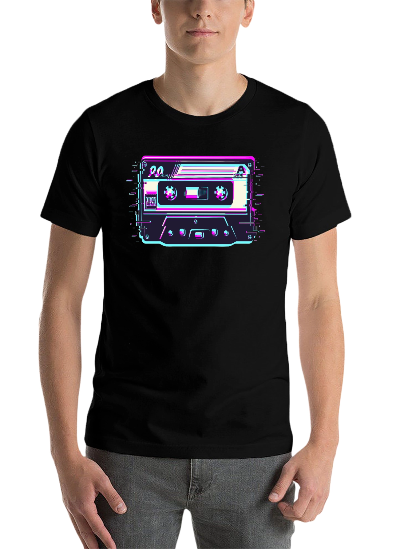 Black Retro Cassette Glitch T-Shirt - Classic 90's Style view 7