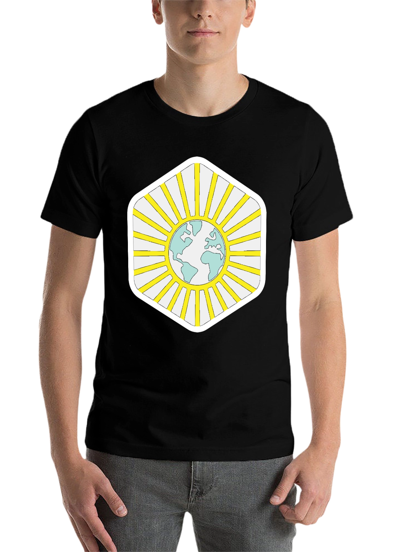 Black Global Harmony Tee - Earth Sun Graphic Black T-Shirt view 7