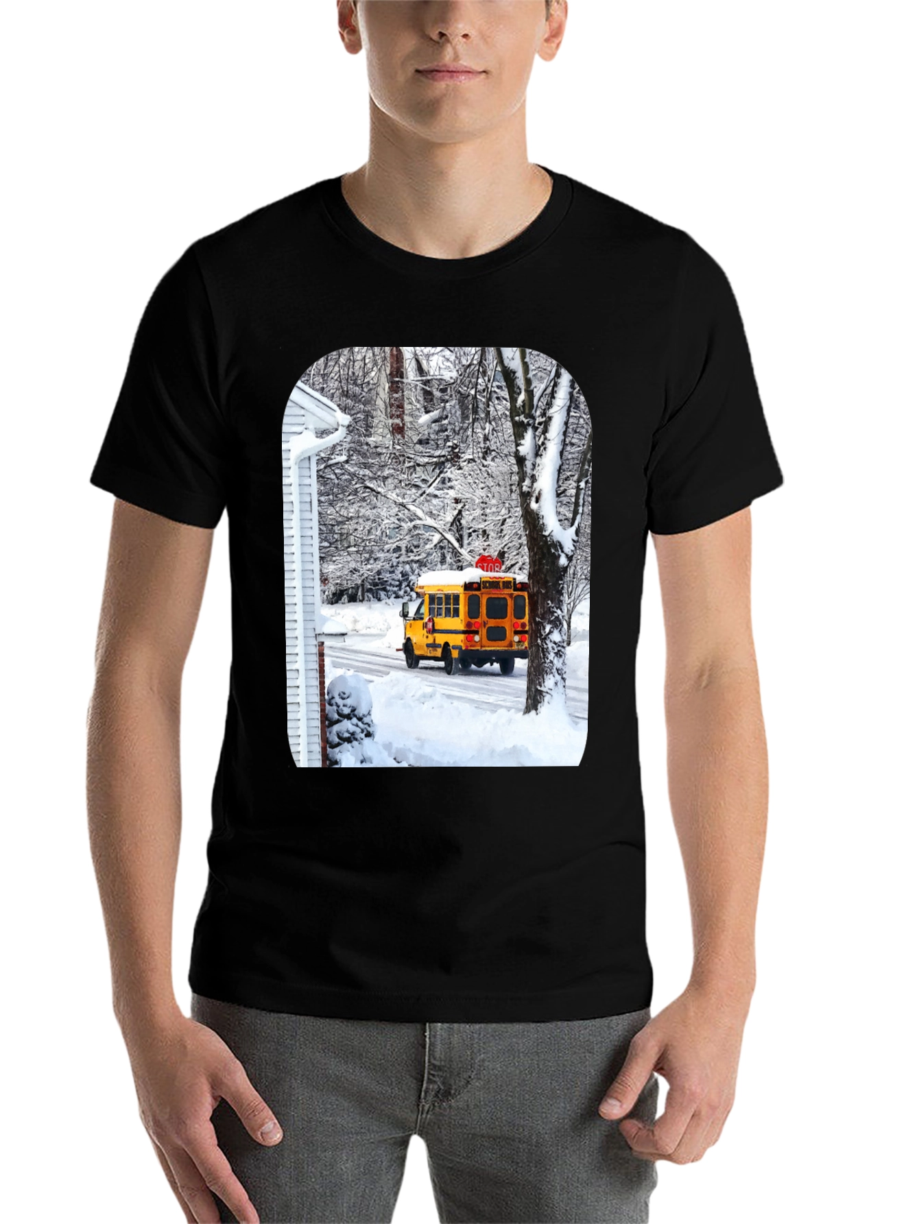 Black Winter School Bus T-Shirt view 7