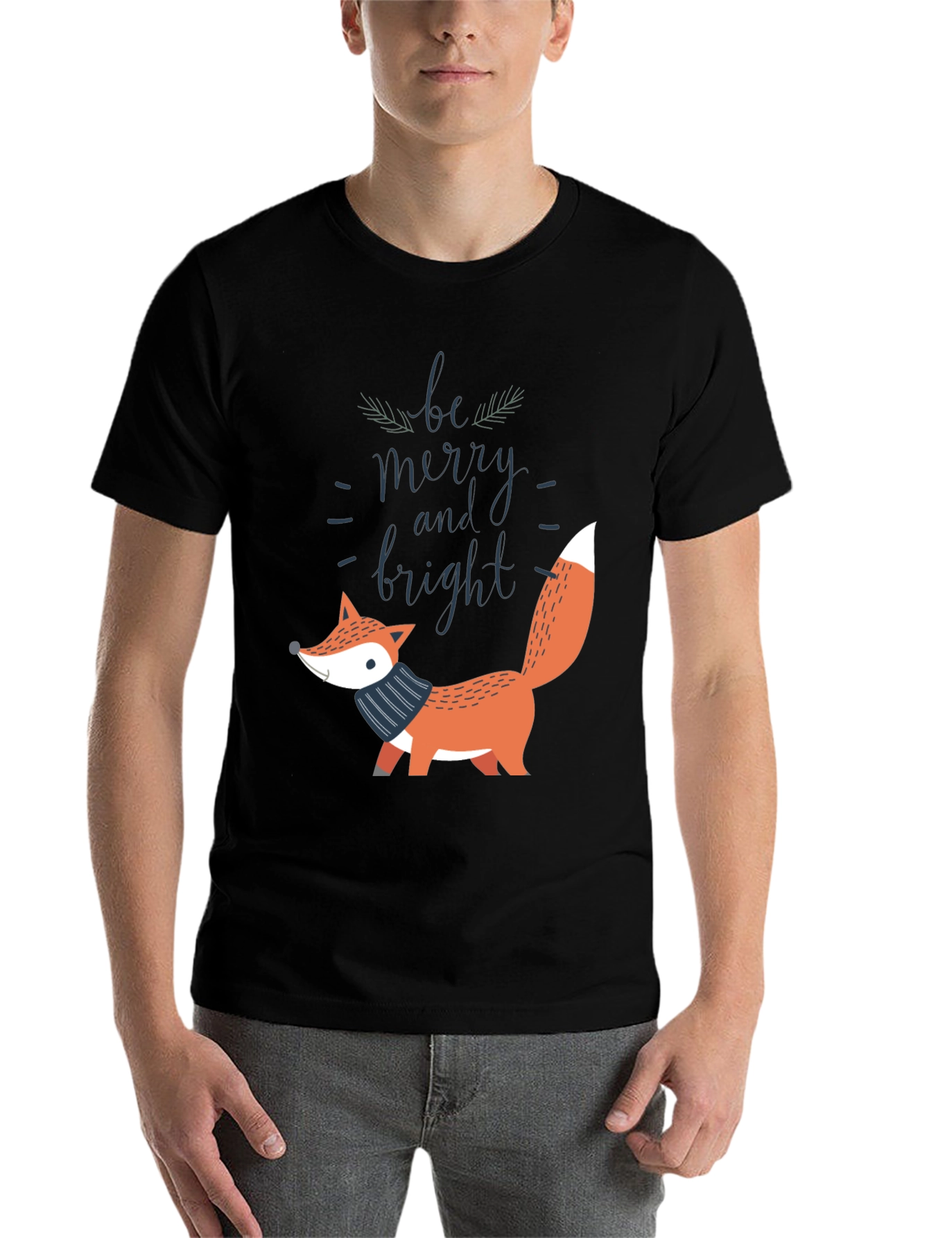 Black Be Merry and Bright Fox Graphic Tee view 7