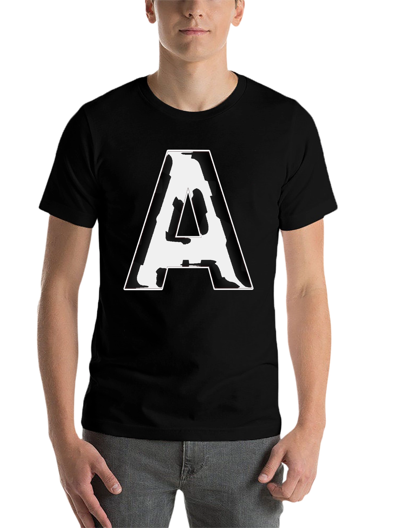 Black Bold 'A' Graphic Tee - Black Cotton Blend view 7