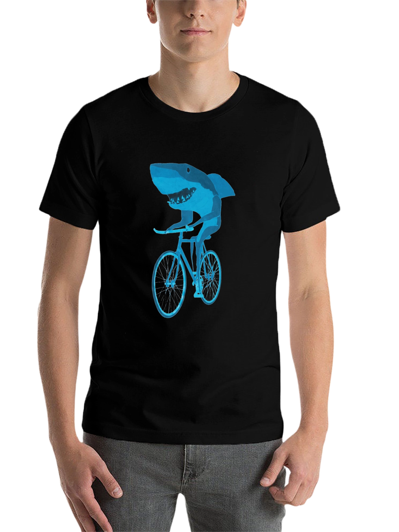 Black Shark on Bike Graphic Tee - Black view 7