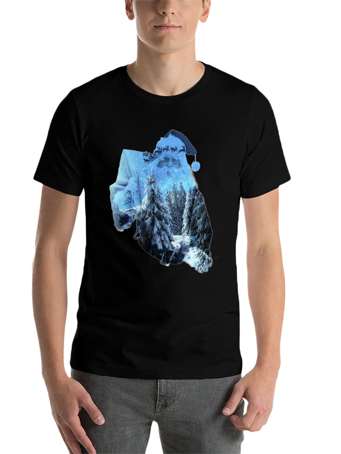 Black Santa Winter Scene Graphic Tee - Black view 7