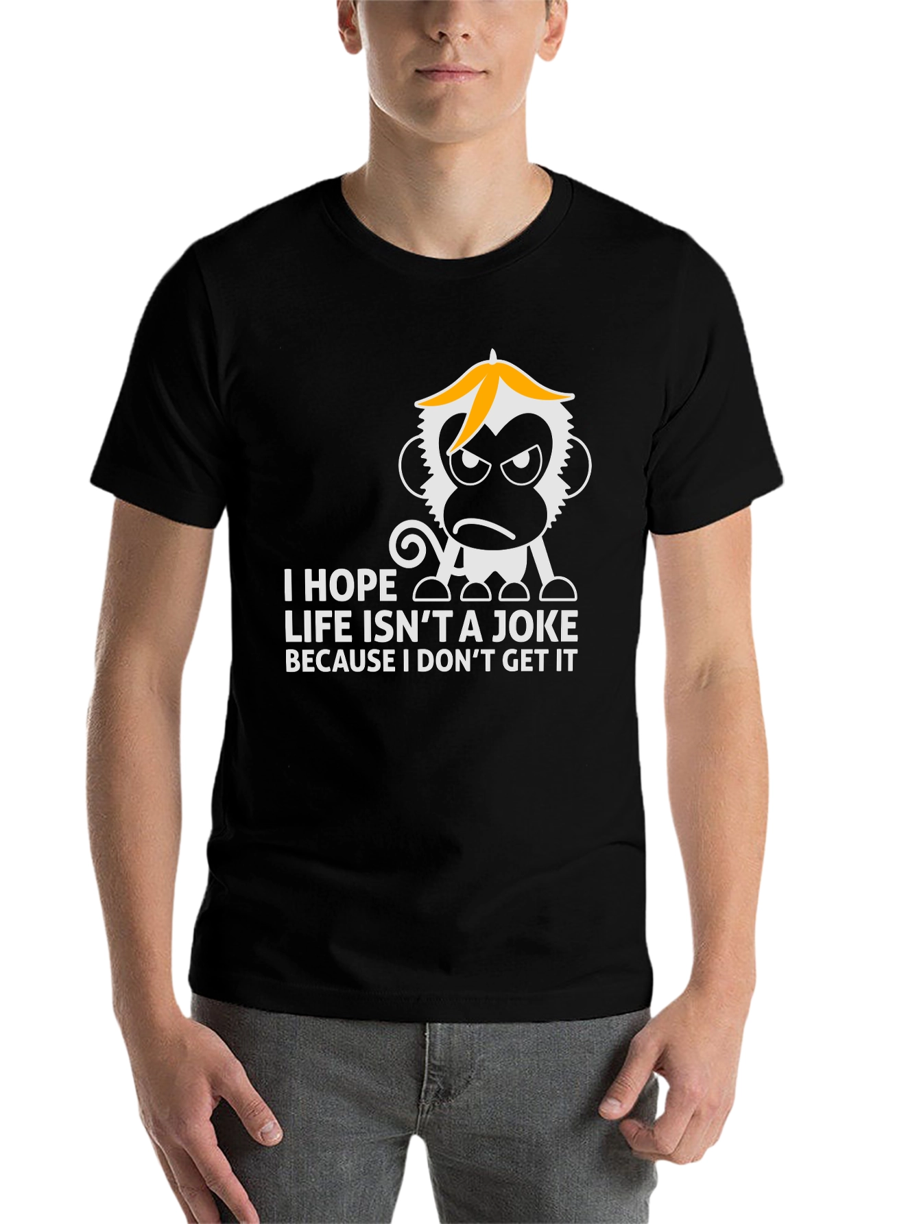 Black Funny Monkey Graphic Tee - Life Isn't a Joke T-Shirt view 7