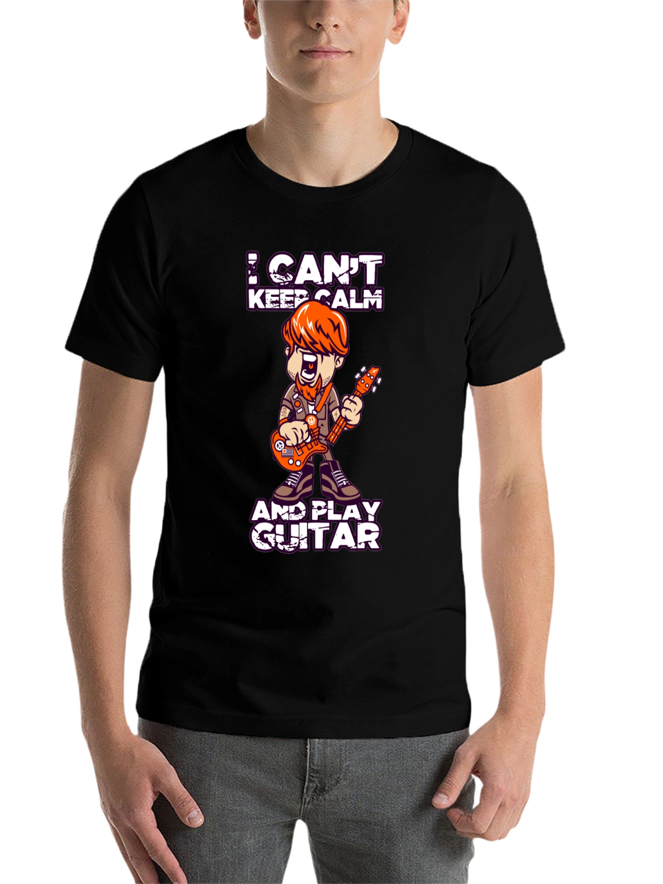 Black I Can't Keep Calm and Play Guitar T-Shirt view 7