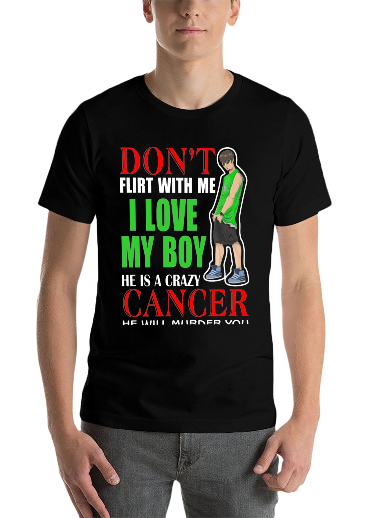 Black Don't Flirt With Me Crazy Cancer Boy T-Shirt view 7