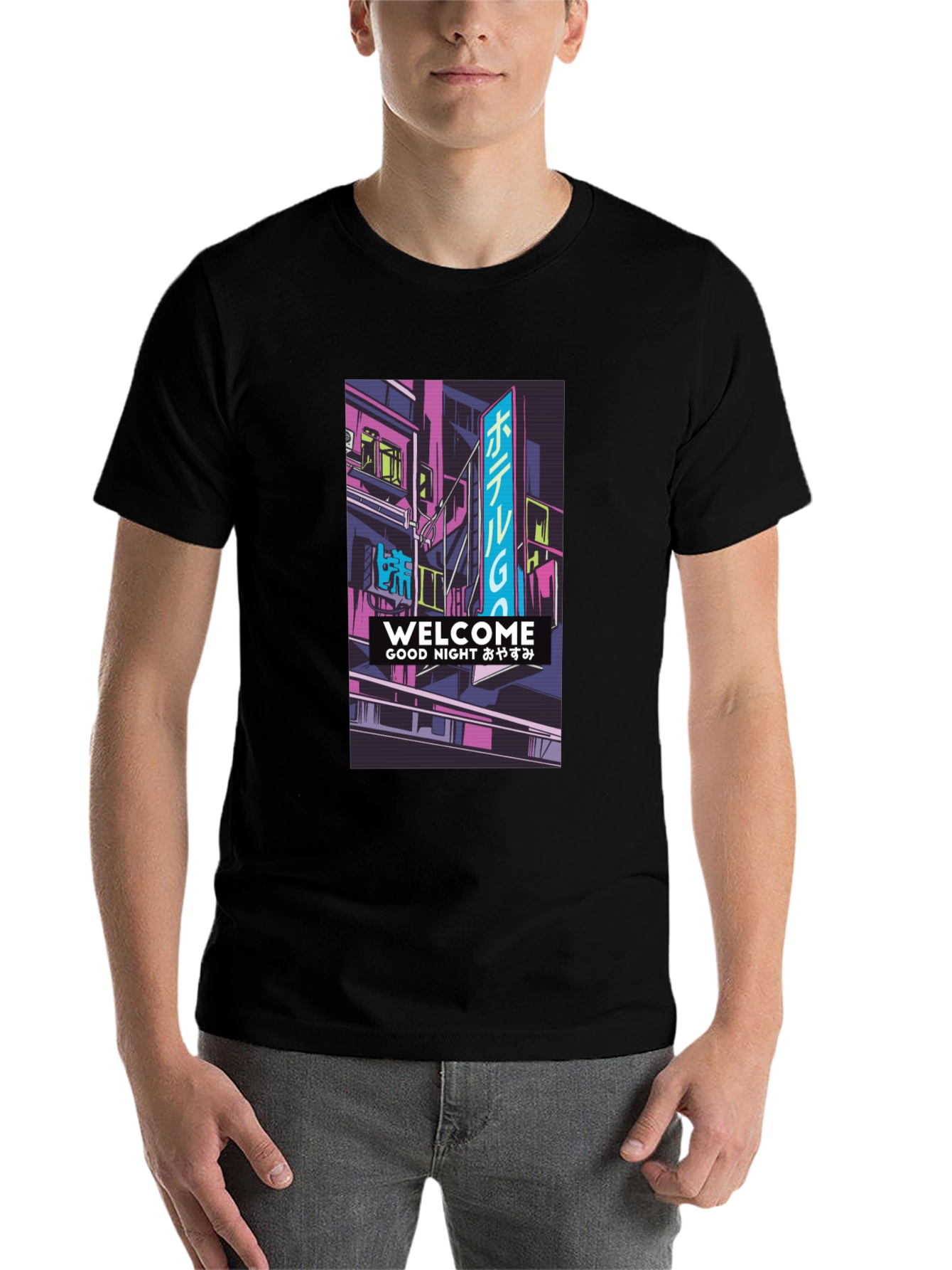 Black Neon Cityscape Graphic T-Shirt view 7