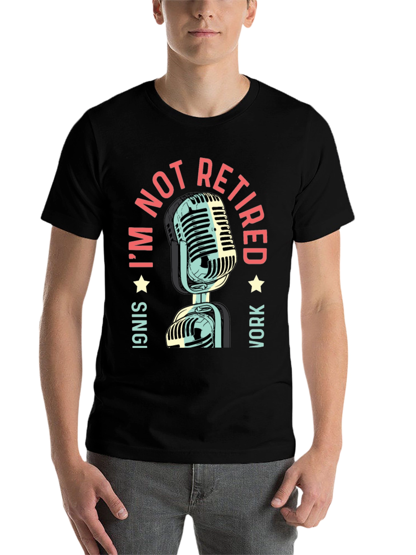 Black I'm Not Retired - Microphone Graphic T-Shirt view 7