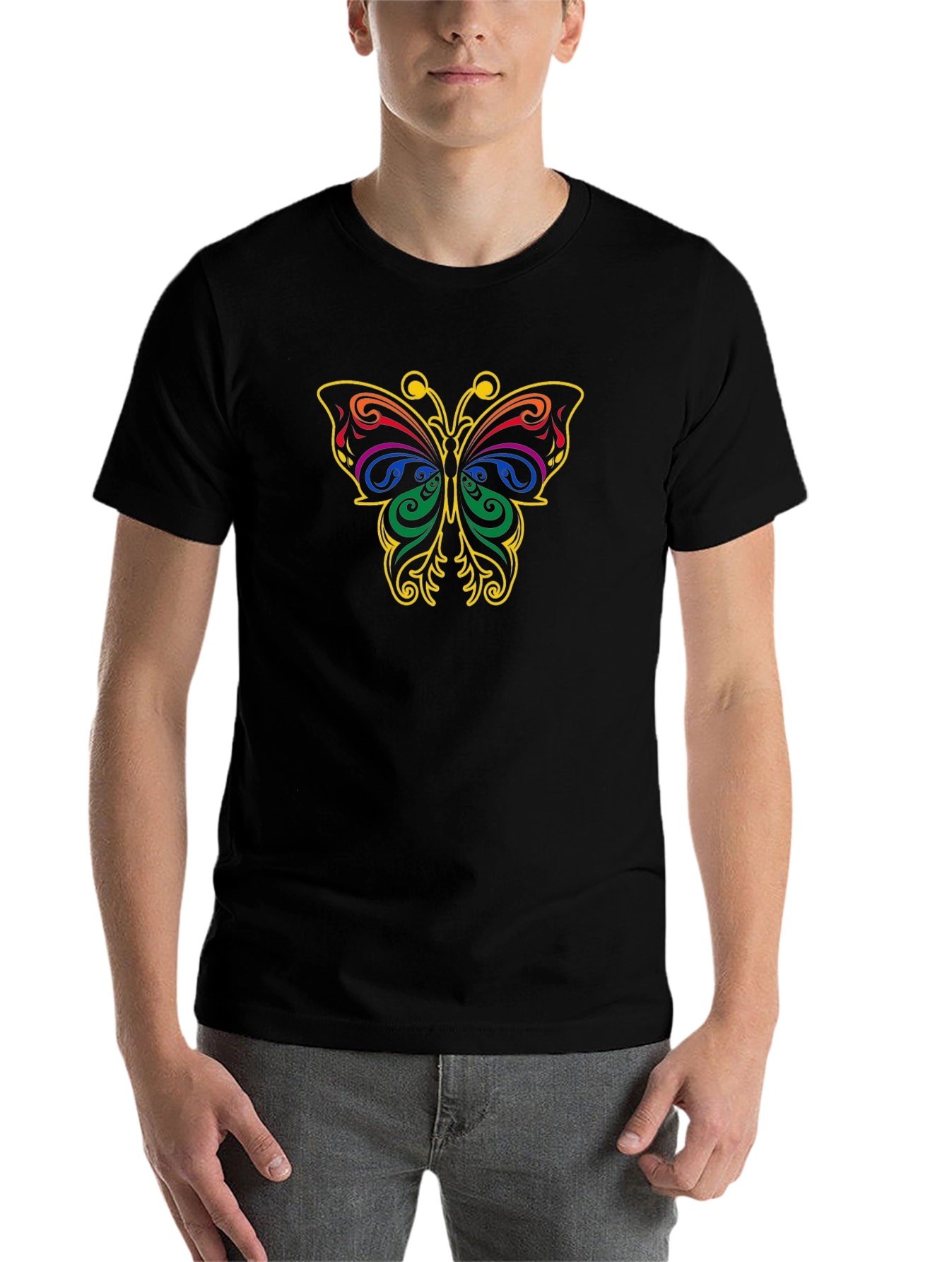 Black Butterfly Graphic Tee - Black Cotton T-Shirt view 7