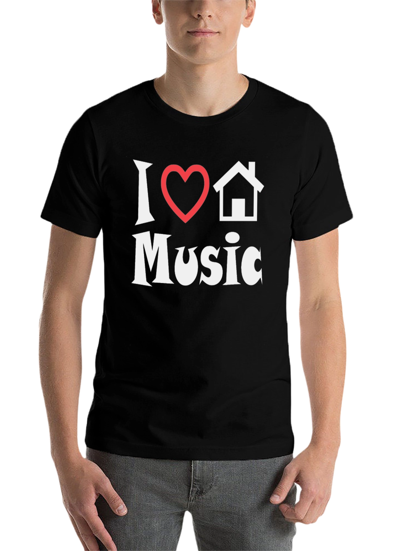 Black I Heart House Music T-Shirt - Black Cotton Tee view 7