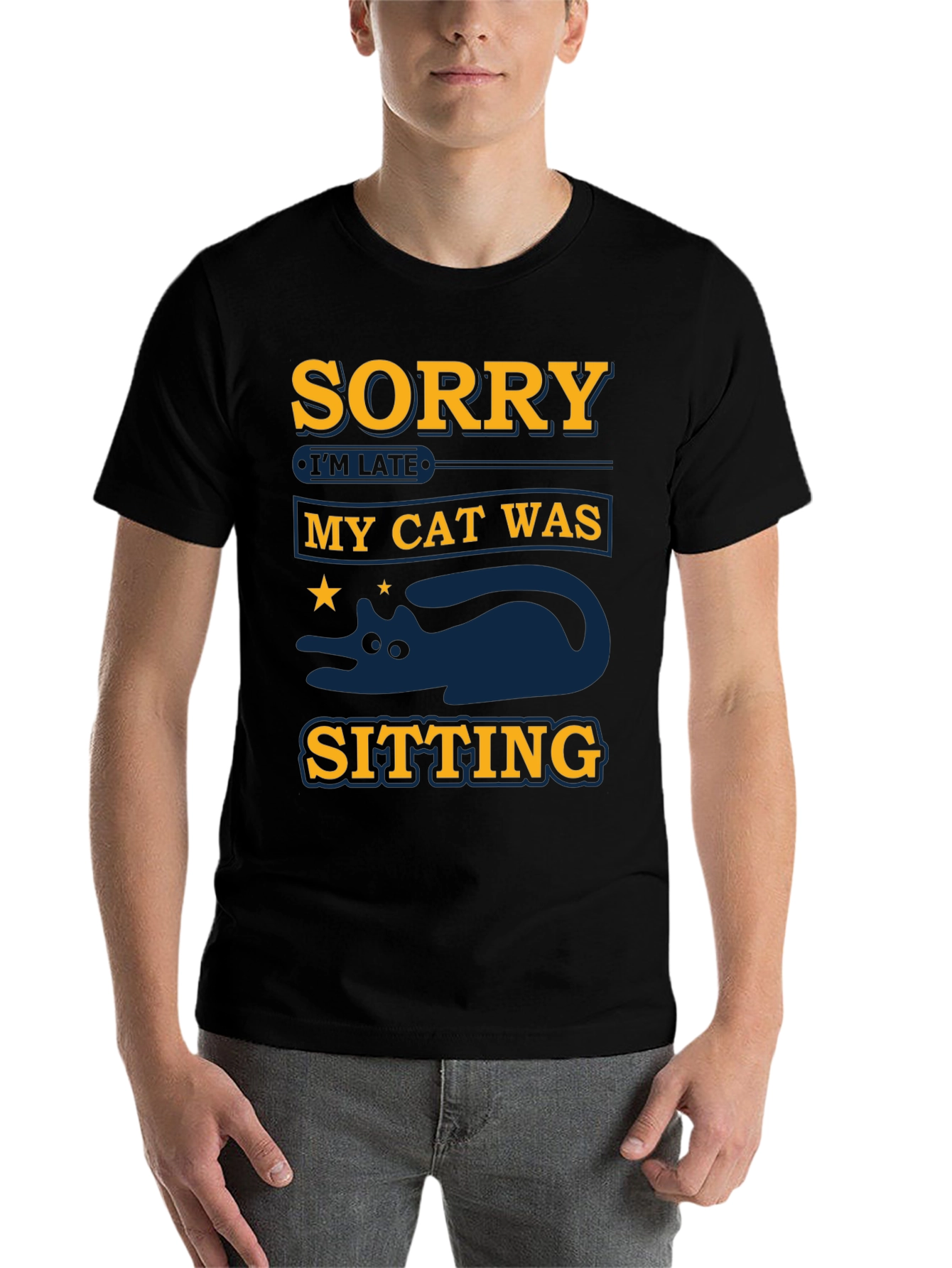 Black Sorry I'm Late My Cat Was Sitting T-Shirt view 7