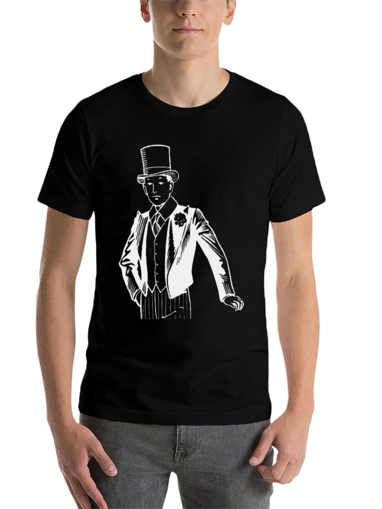 Black Dapper Gentleman T-Shirt - Top Hat & Suit Design view 7