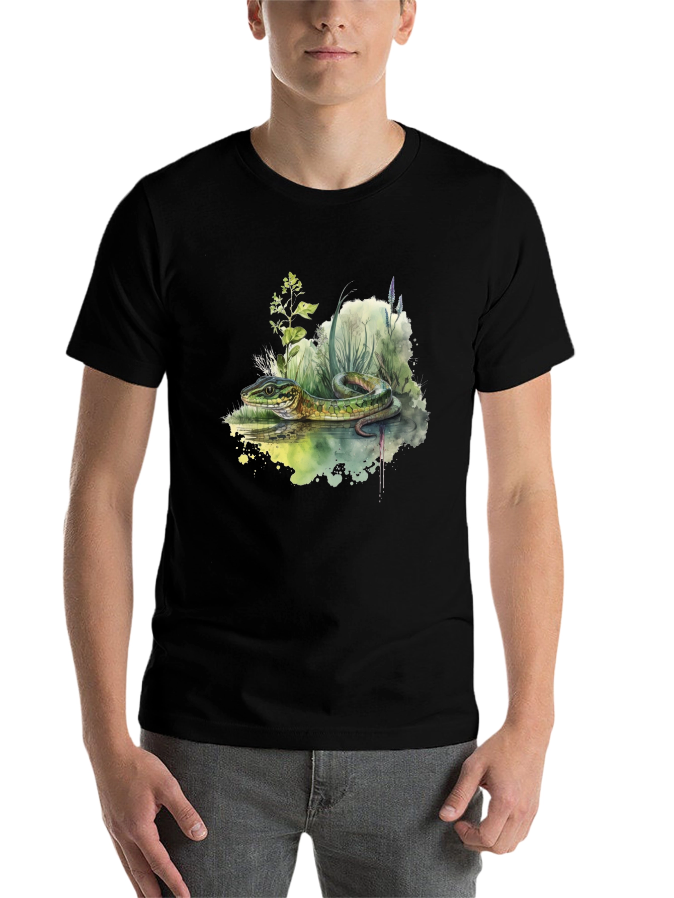 Black Snake Watercolor T-Shirt - Nature Inspired view 7