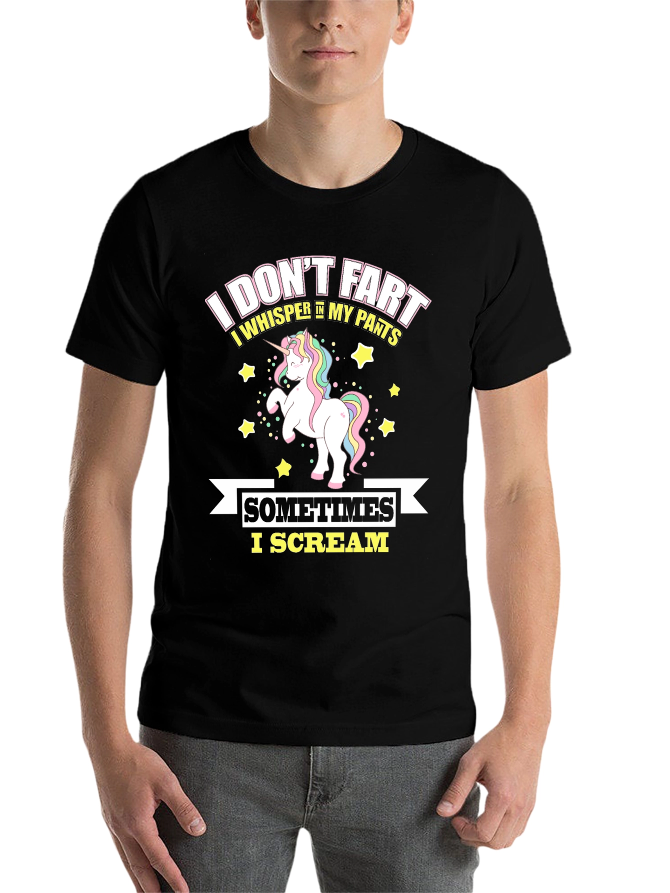 Black Funny Unicorn Humor T-Shirt - I Don't Fart I Whisper in My Pants view 7