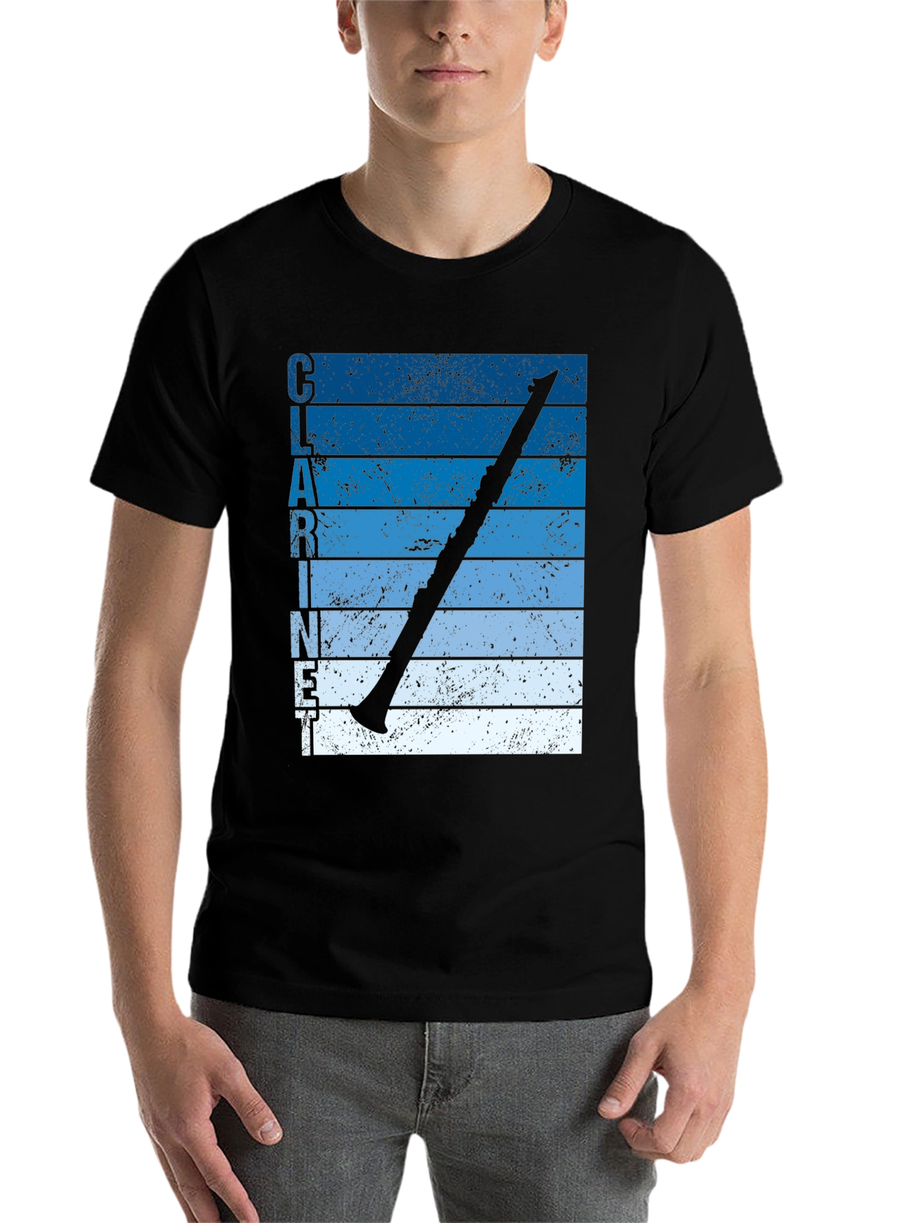 Black Clarinet Player Vintage Style T-Shirt view 7