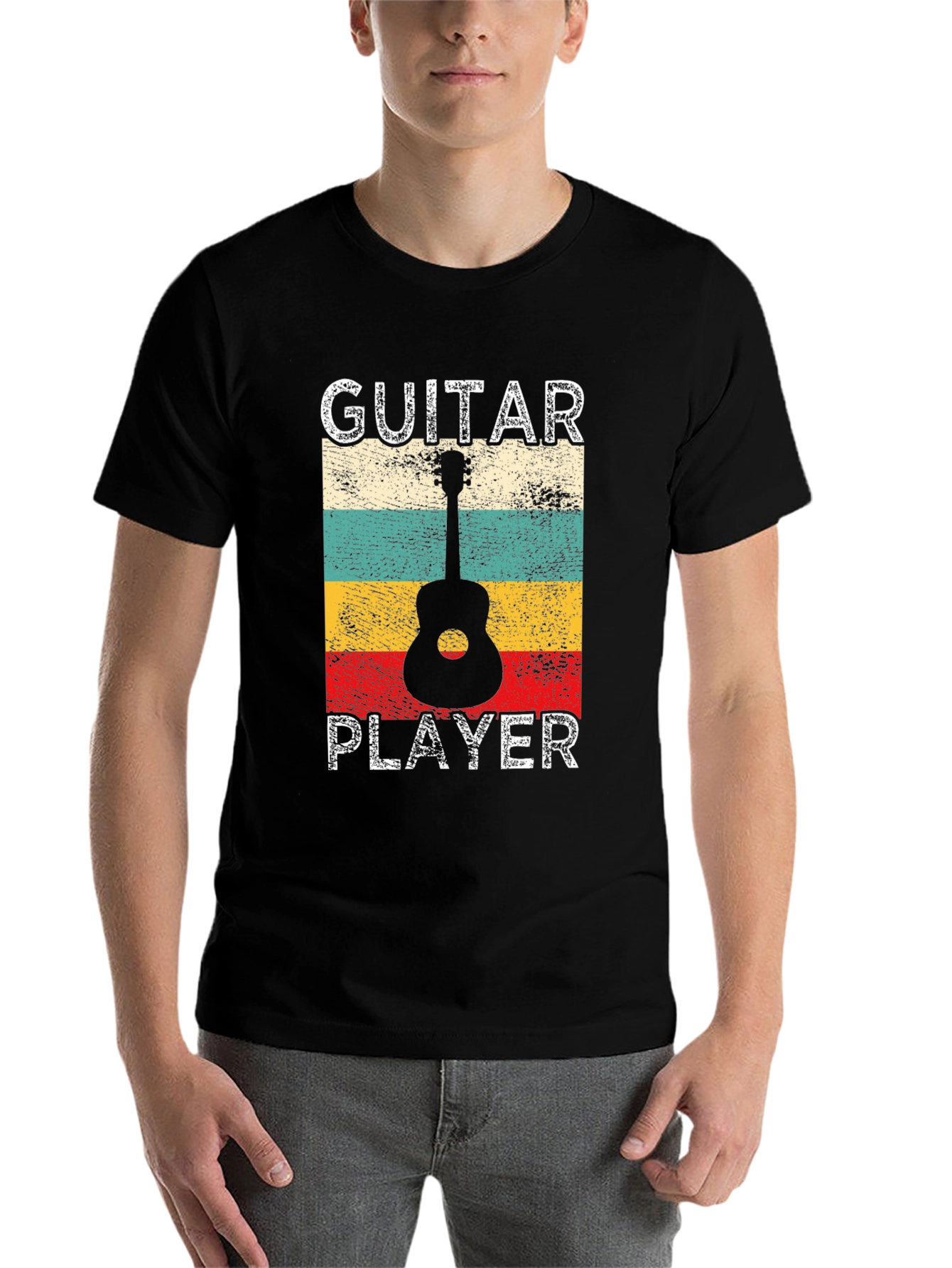 Black Guitar Player Retro T-Shirt - Music Lover Tee view 7