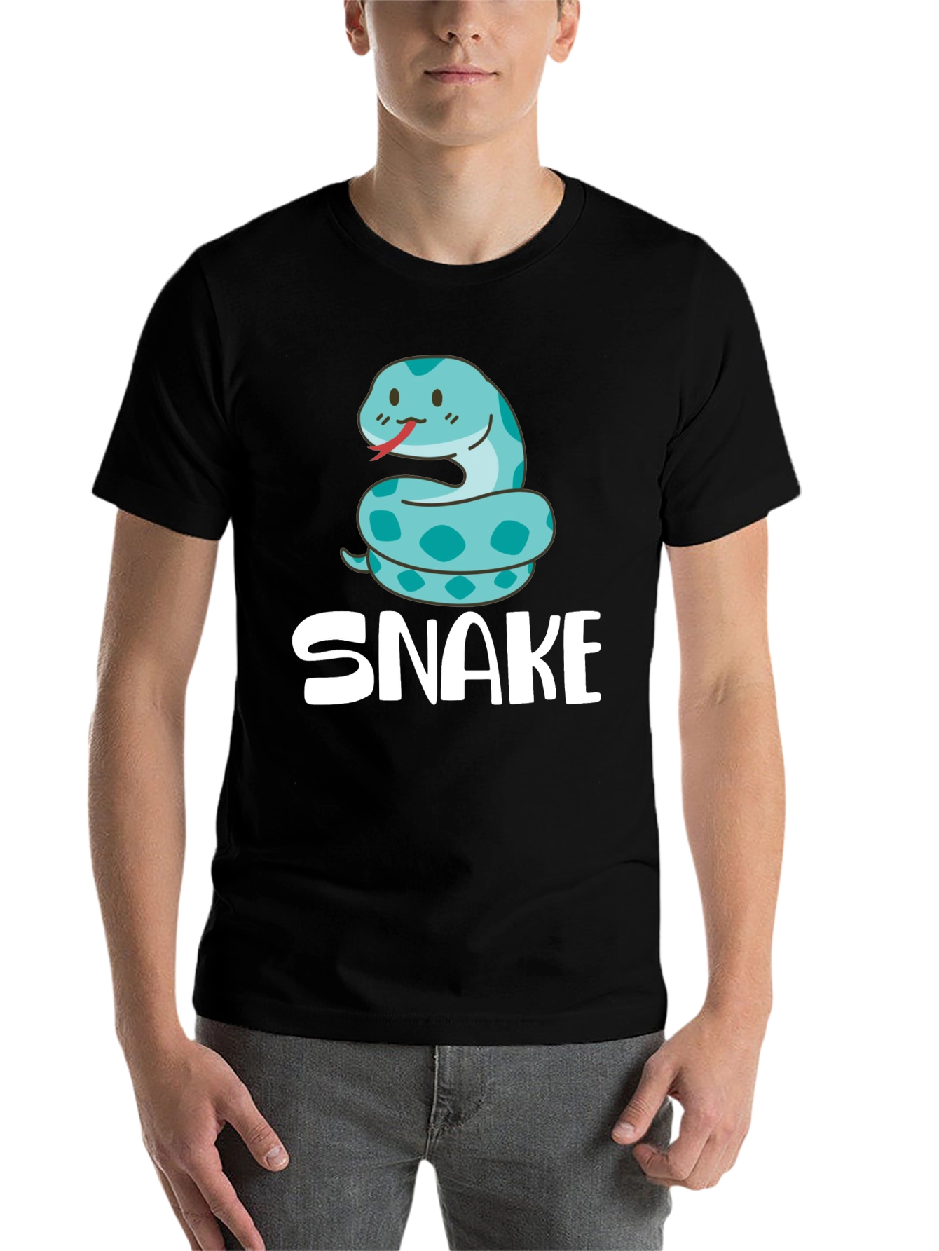 Black Cute Cartoon Snake T-Shirt - Black view 7