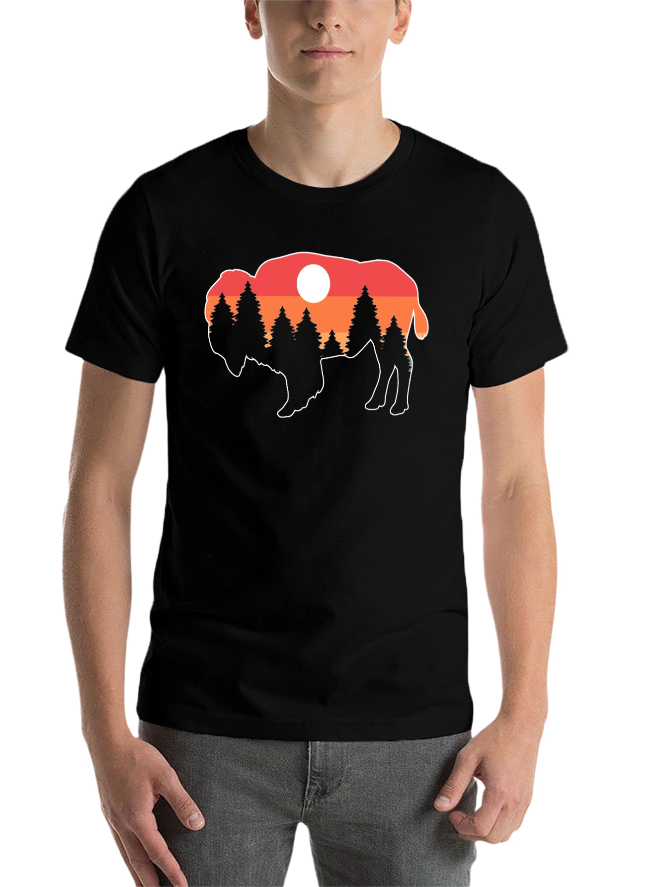 Black Buffalo Sunset T-Shirt - Nature Inspired Graphic Tee view 7