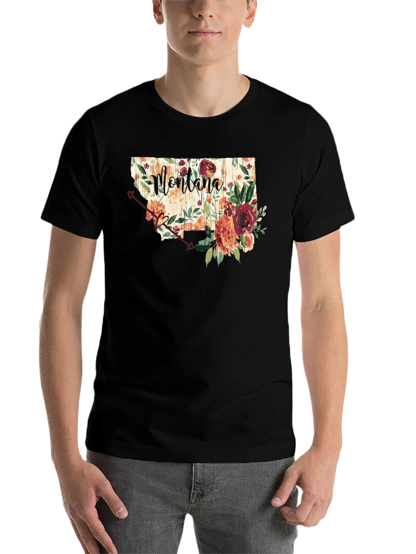 Black Floral Montana State T-Shirt view 7