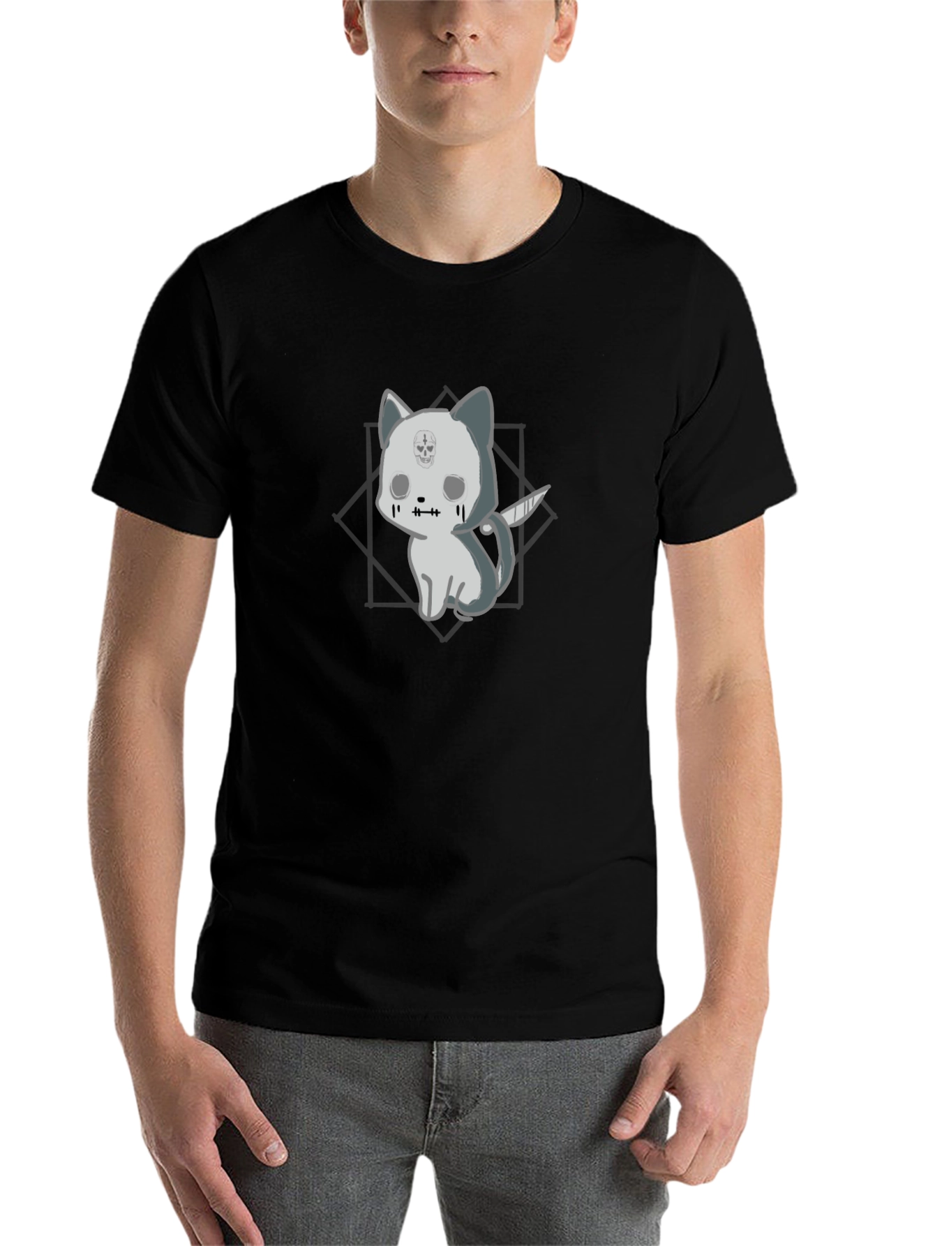 Black Gothic Cat with Knife T-Shirt - Black view 7