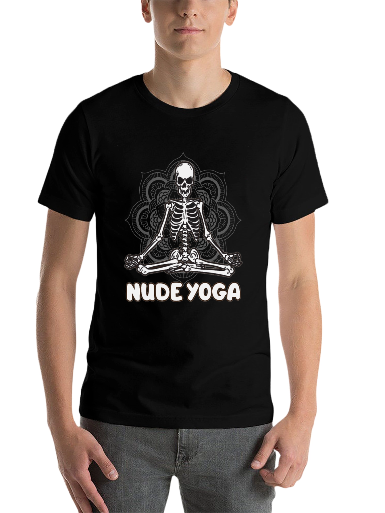 Black Nude Yoga Skeleton T-Shirt - Relaxed Meditation Tee view 7