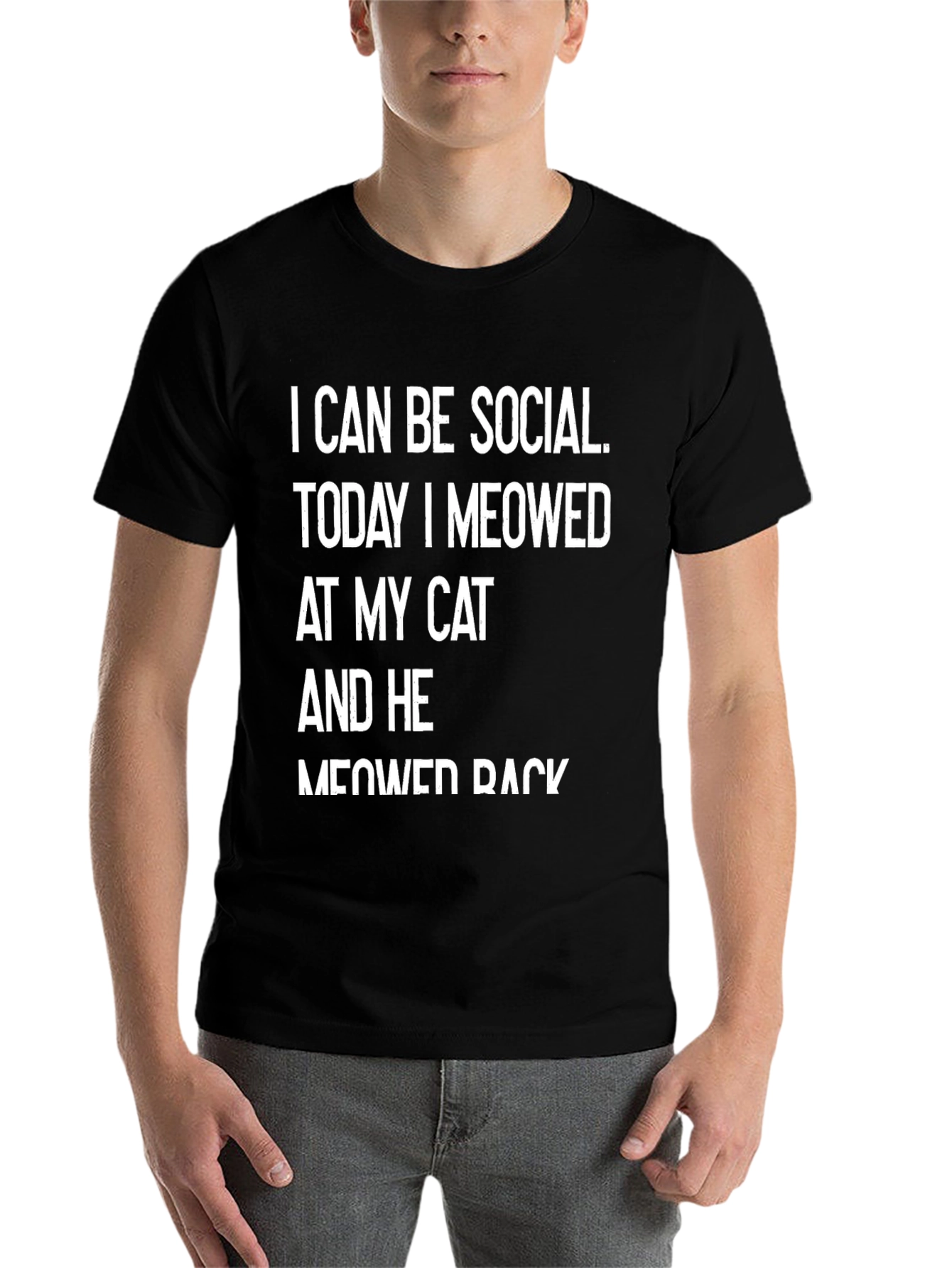 Black Funny Cat Lover T-Shirt - I Can Be Social view 7