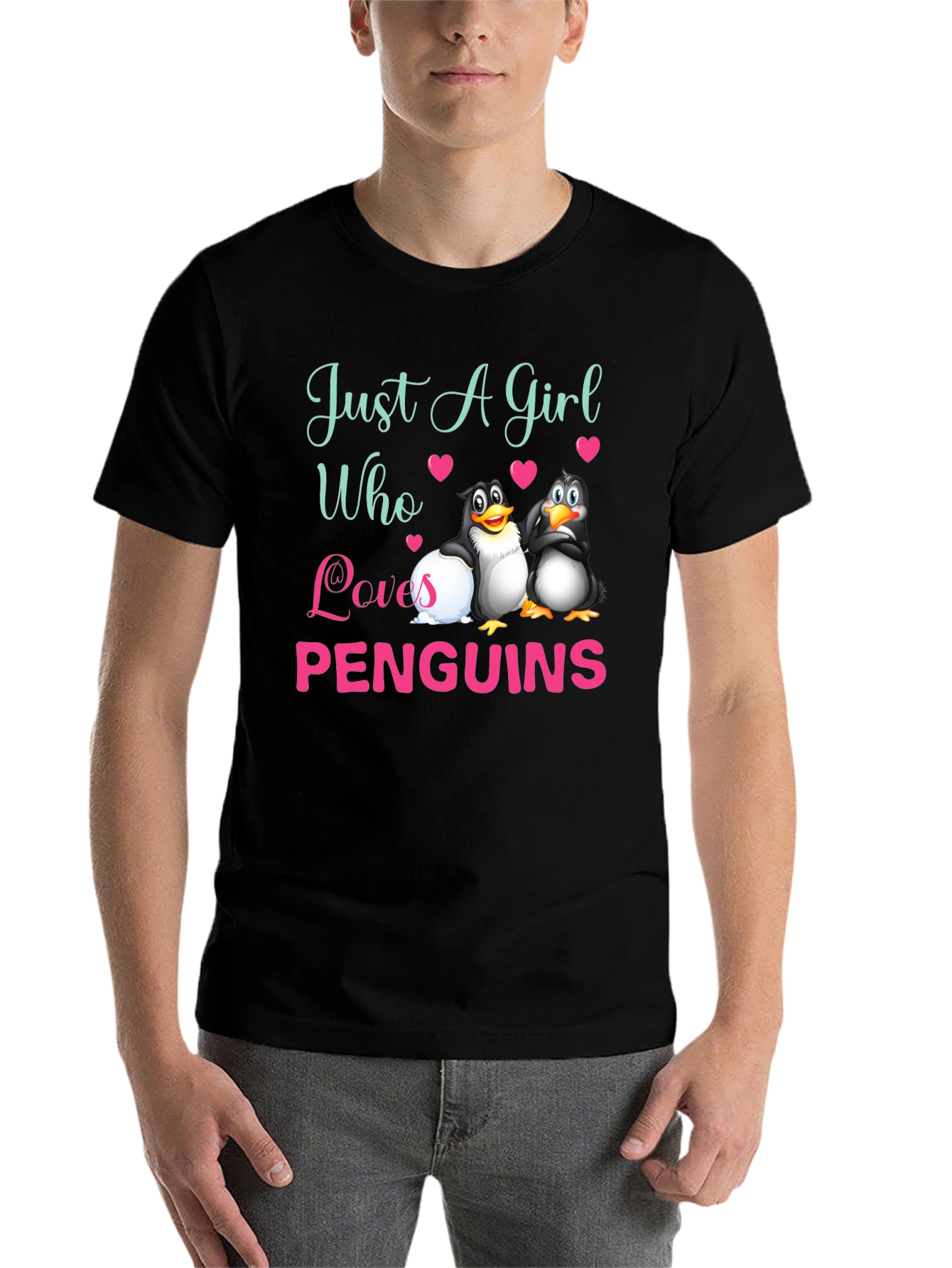 Black Just A Girl Who Loves Penguins T-Shirt view 7