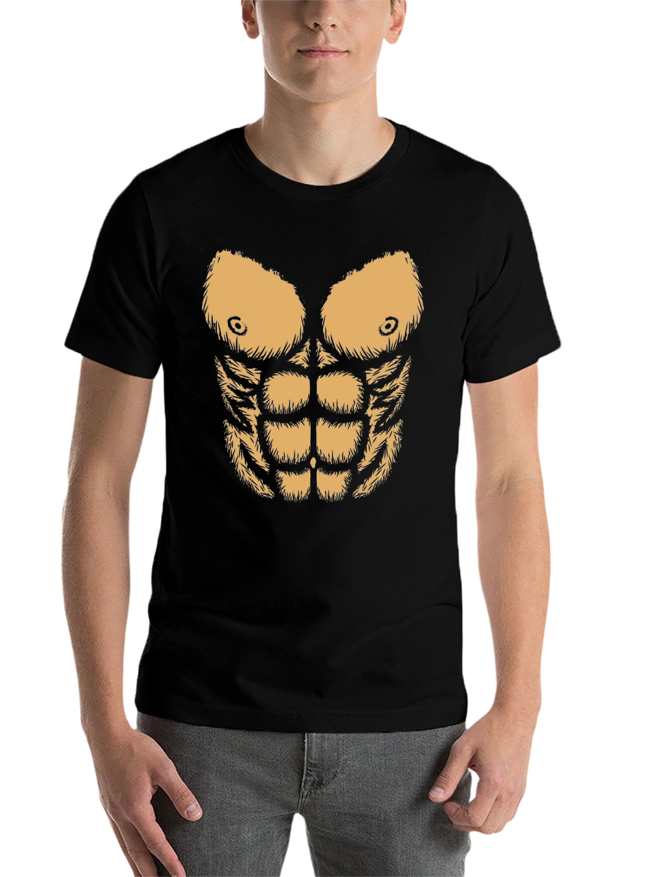 Black Funny Hairy Chest Six Pack Abs T-Shirt view 7