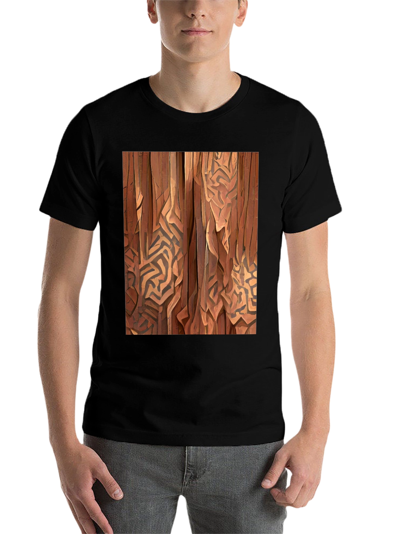 Black Abstract Wood Pattern Black T-Shirt view 7