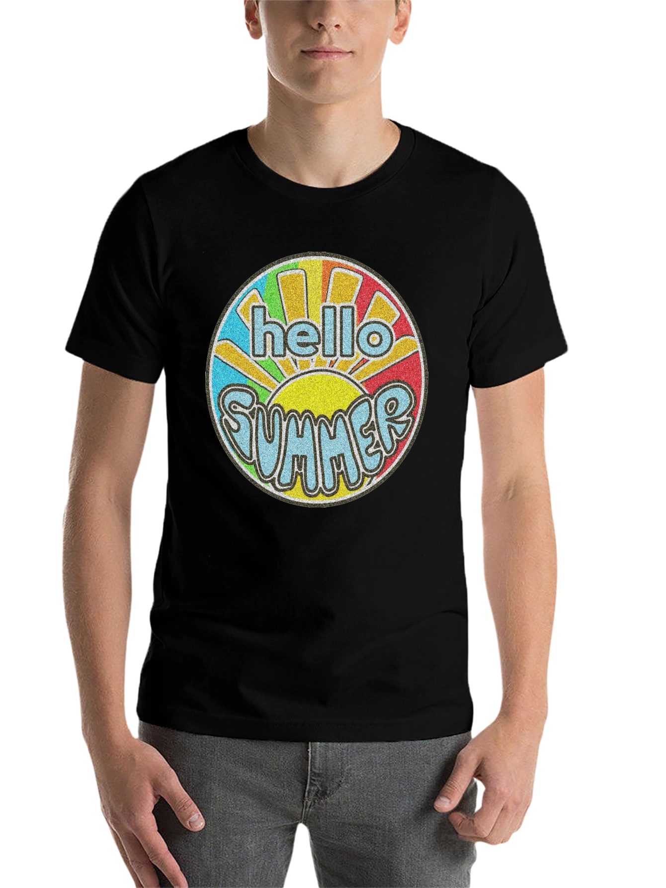 Black Hello Summer Retro Graphic T-Shirt view 7