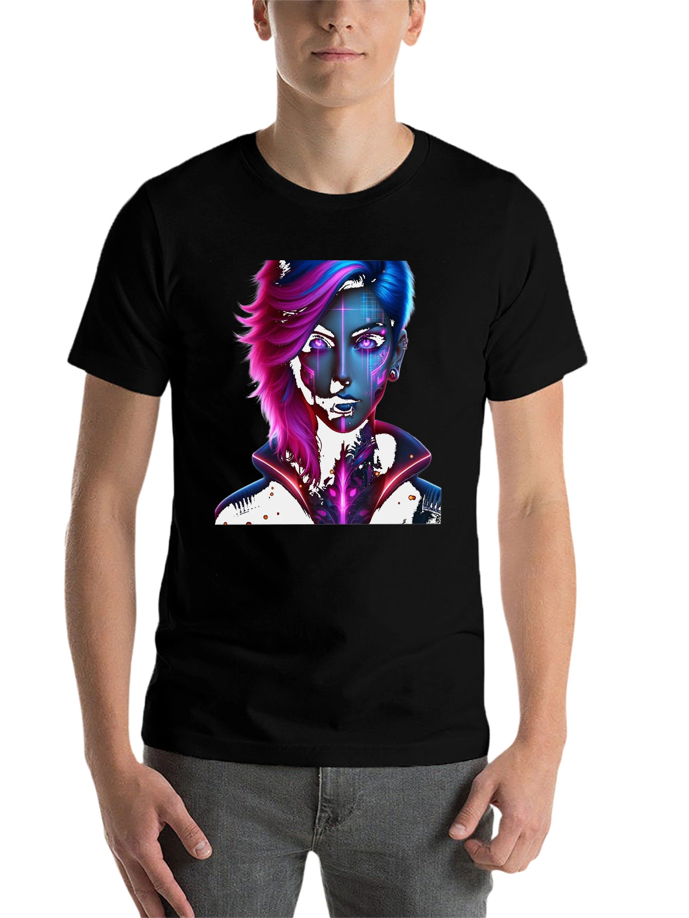 Black Cyberpunk Portrait Black Tee view 7