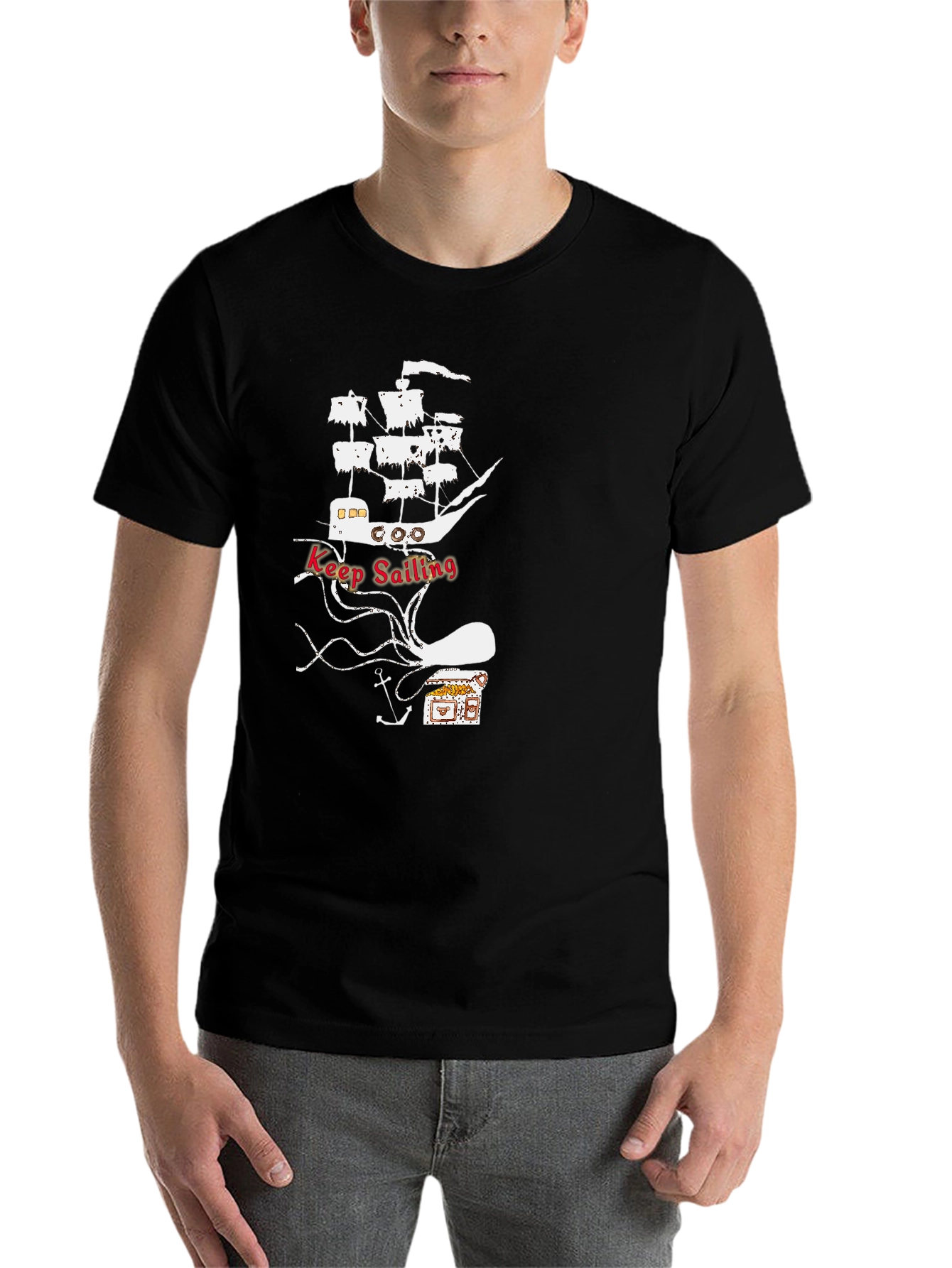 Black Keep Sailing Graphic Tee - Black Cotton T-Shirt view 7