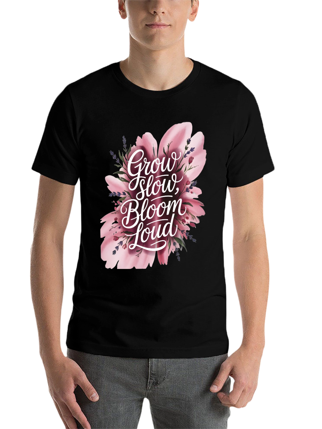 Black Grow Slow Bloom Loud Graphic Tee view 7