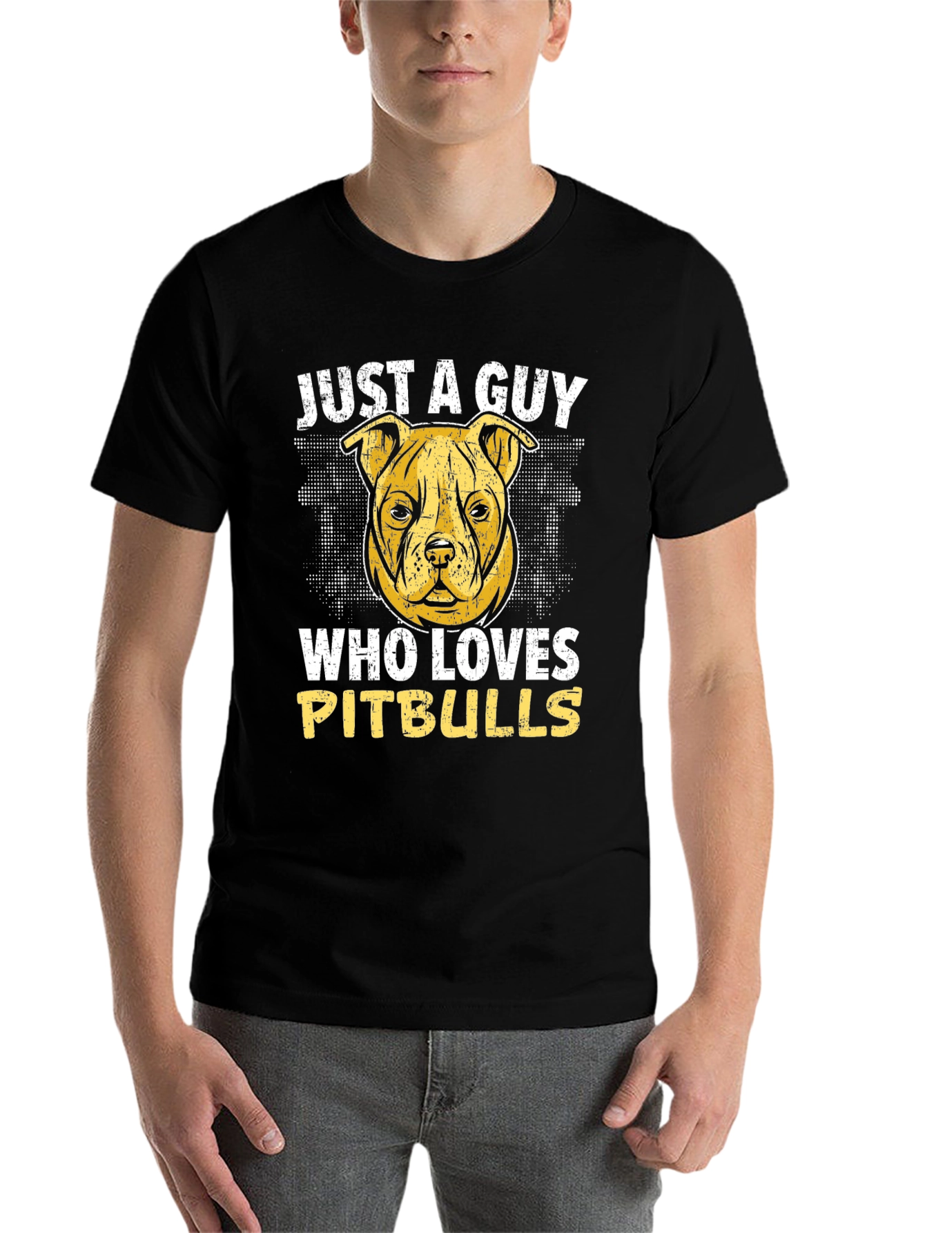 Black Pitbull Lover T-Shirt - Just a Guy Who Loves Pitbulls view 7